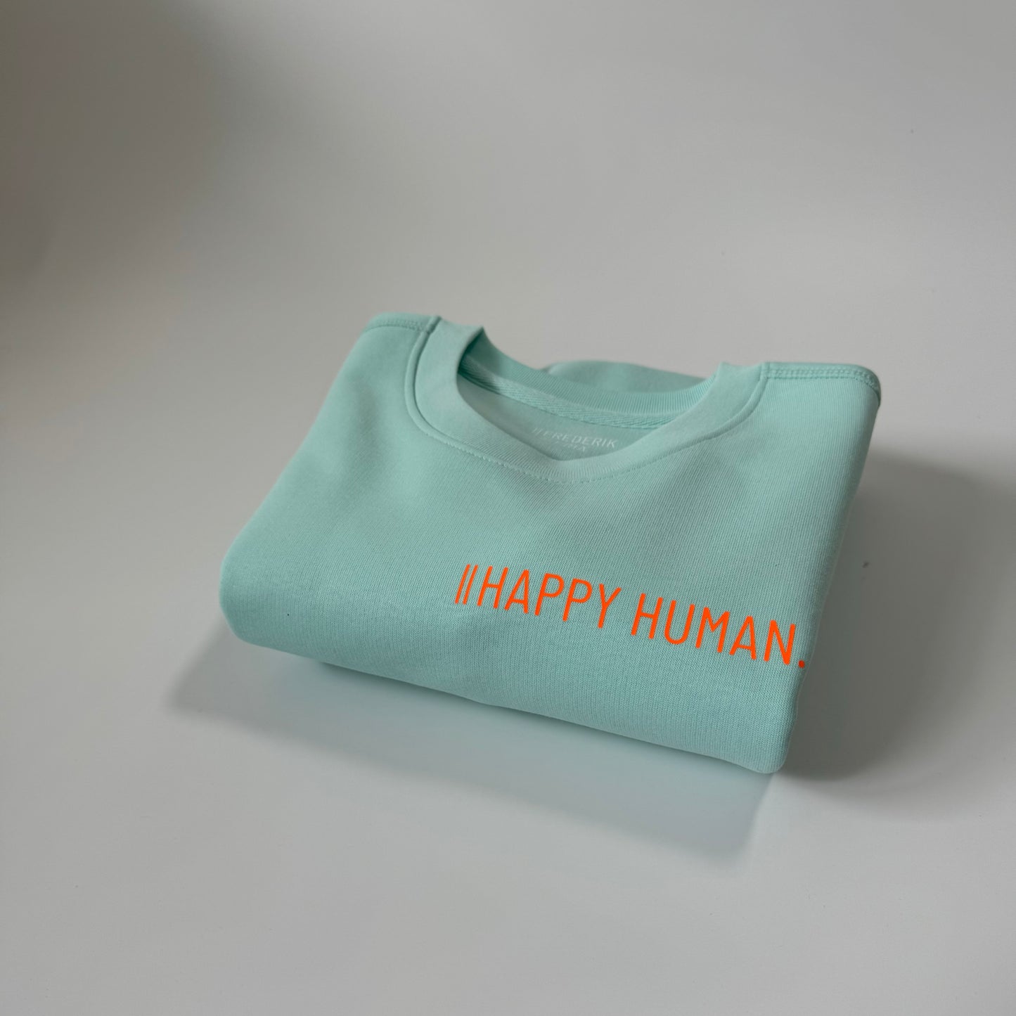 Sweatshirt Unisex 'Happy Human.': Caribean Blue / Neon Orange