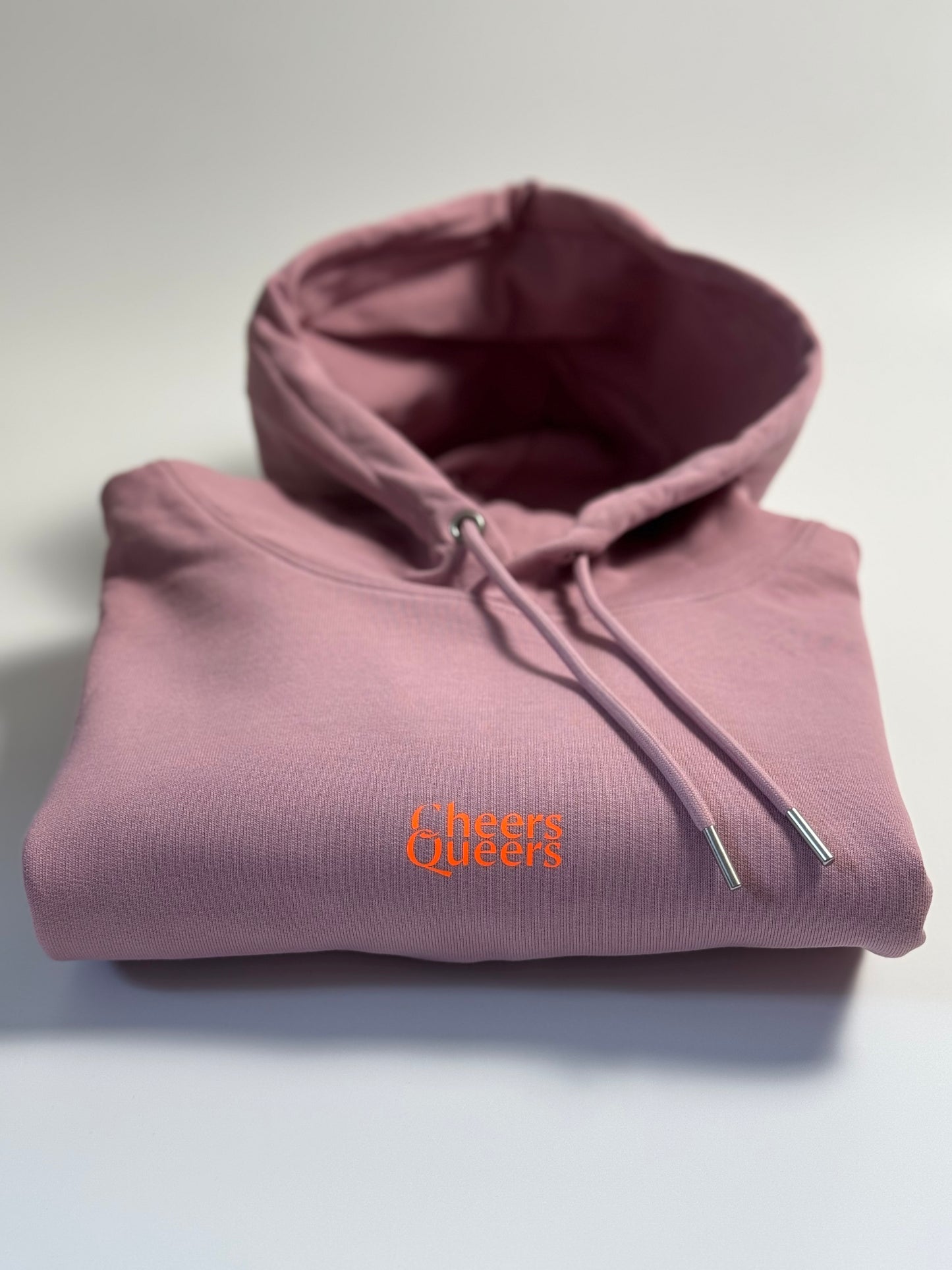 Hoodie Unisex, ‚Cheers Queers‘, Flieder / Neon Orange