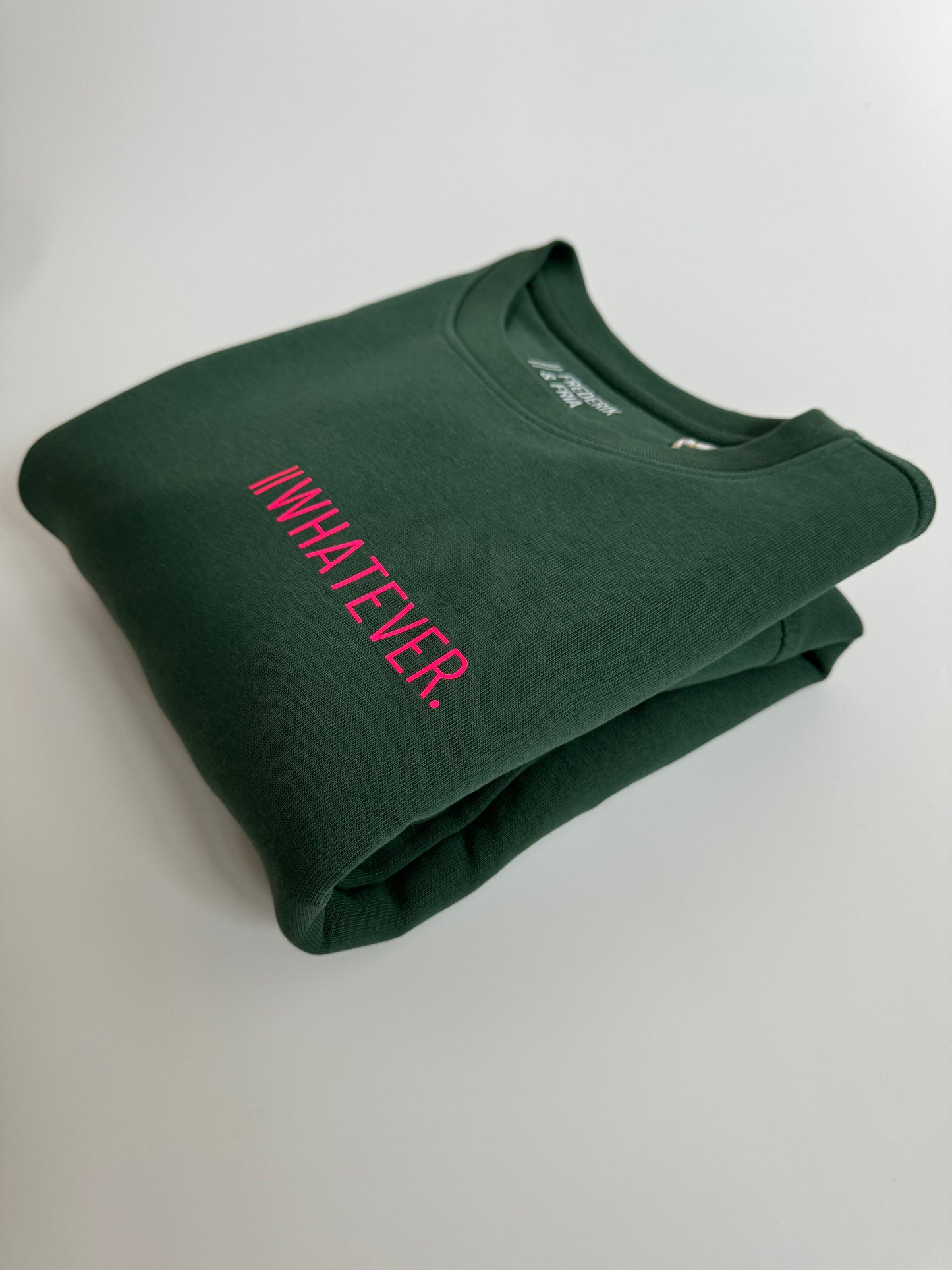 Sweatshirt Unisex 'Whatever.': Bottle Green / Neon Pink