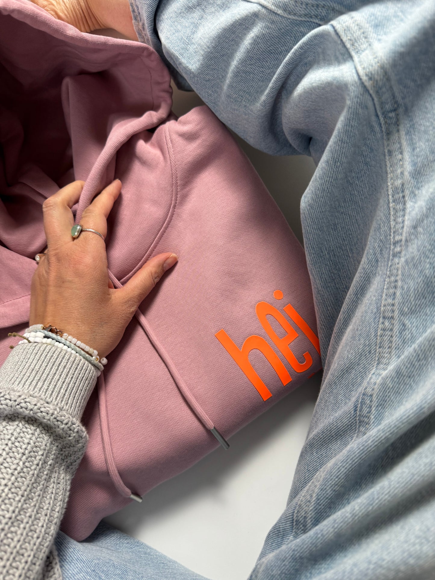 Hoodie Unisex 'hej': Rosalila / Neon Orange