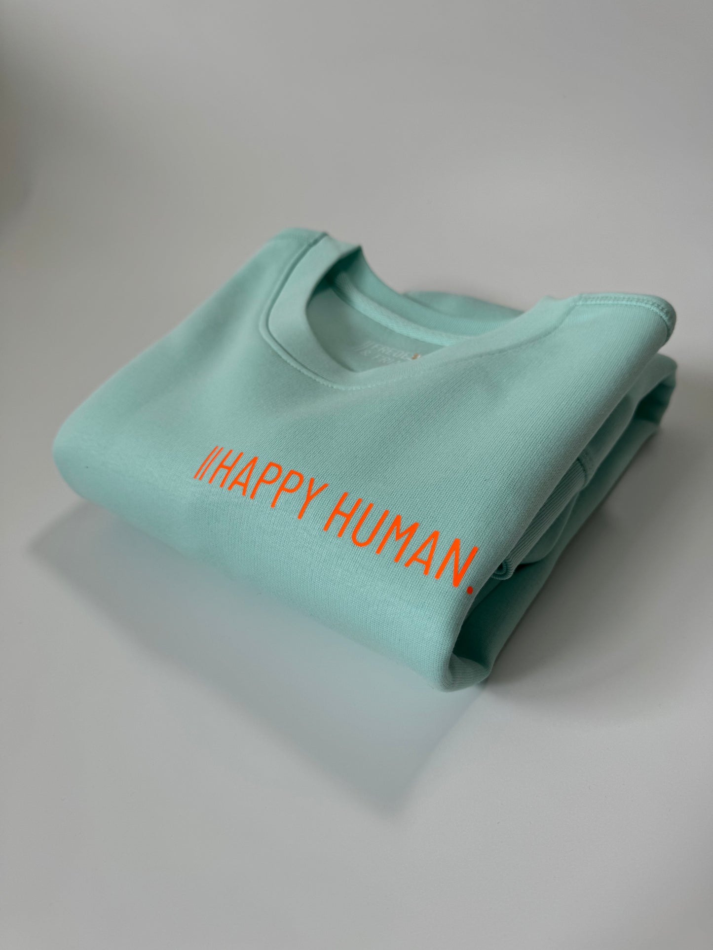 Sweatshirt Unisex 'Happy Human.': Caribean Blue / Neon Orange