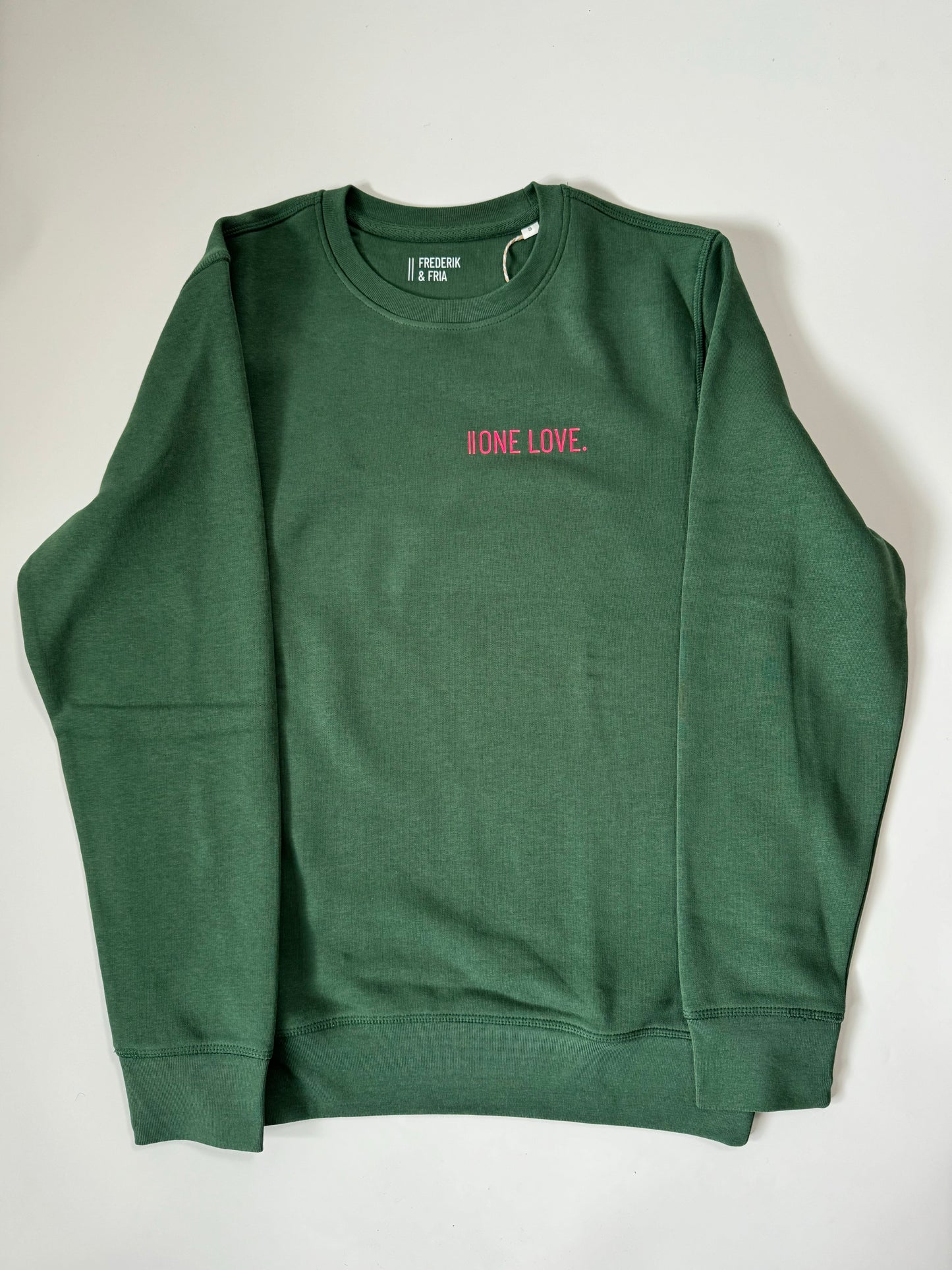 Sweatshirt Unisex 'One Love.': Bottle Green / Neon Pink
