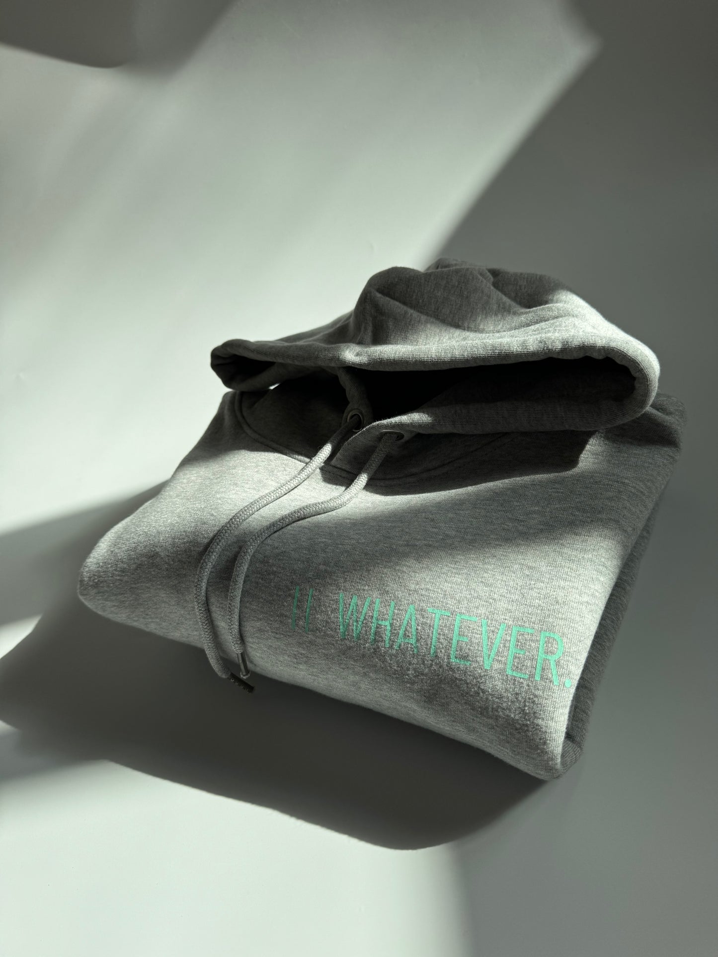 Hoodie Unisex 'Whatever.': Heather Grey / Blass Türkis
