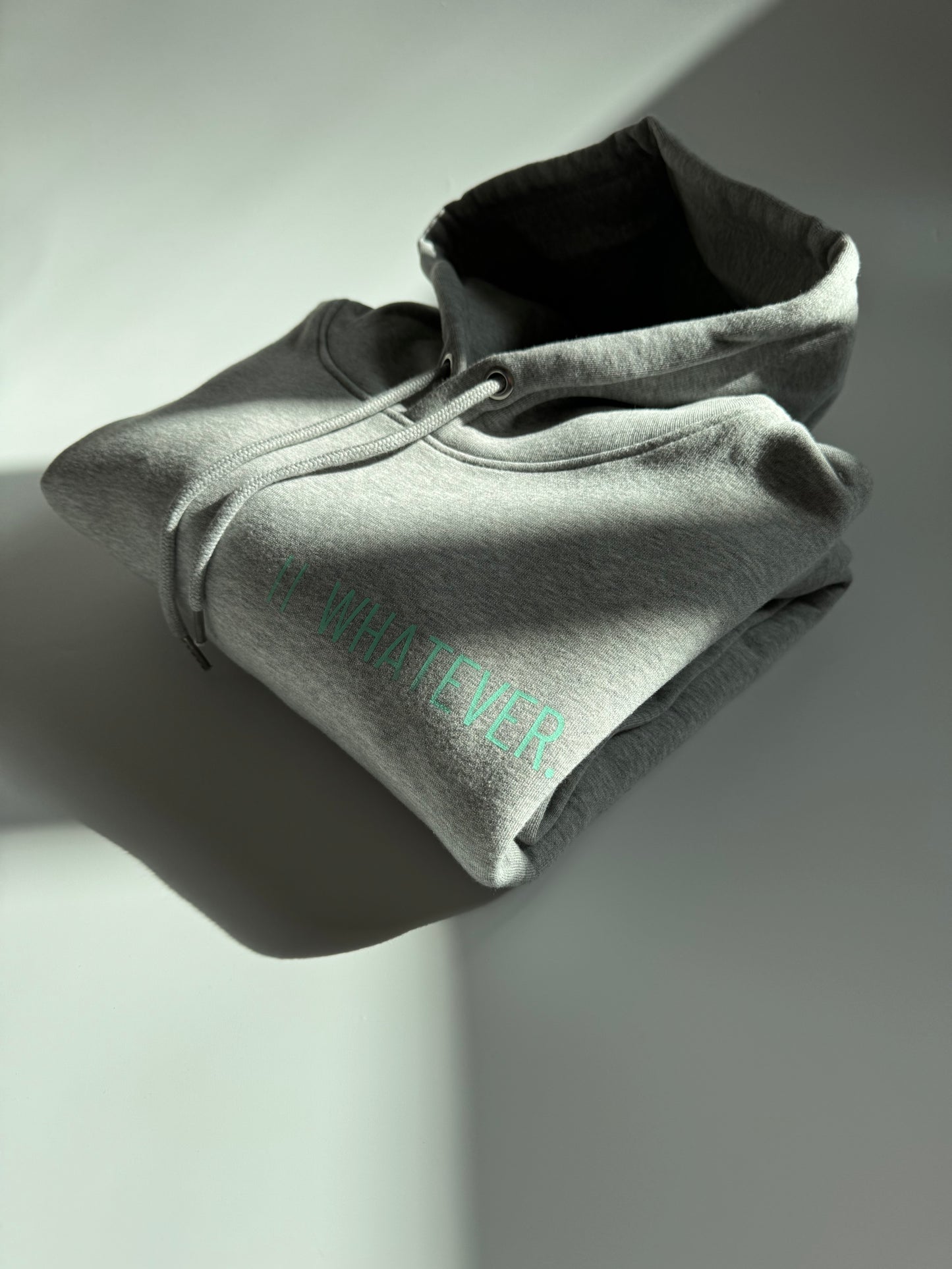 Hoodie Unisex 'Whatever.': Heather Grey / Blass Türkis