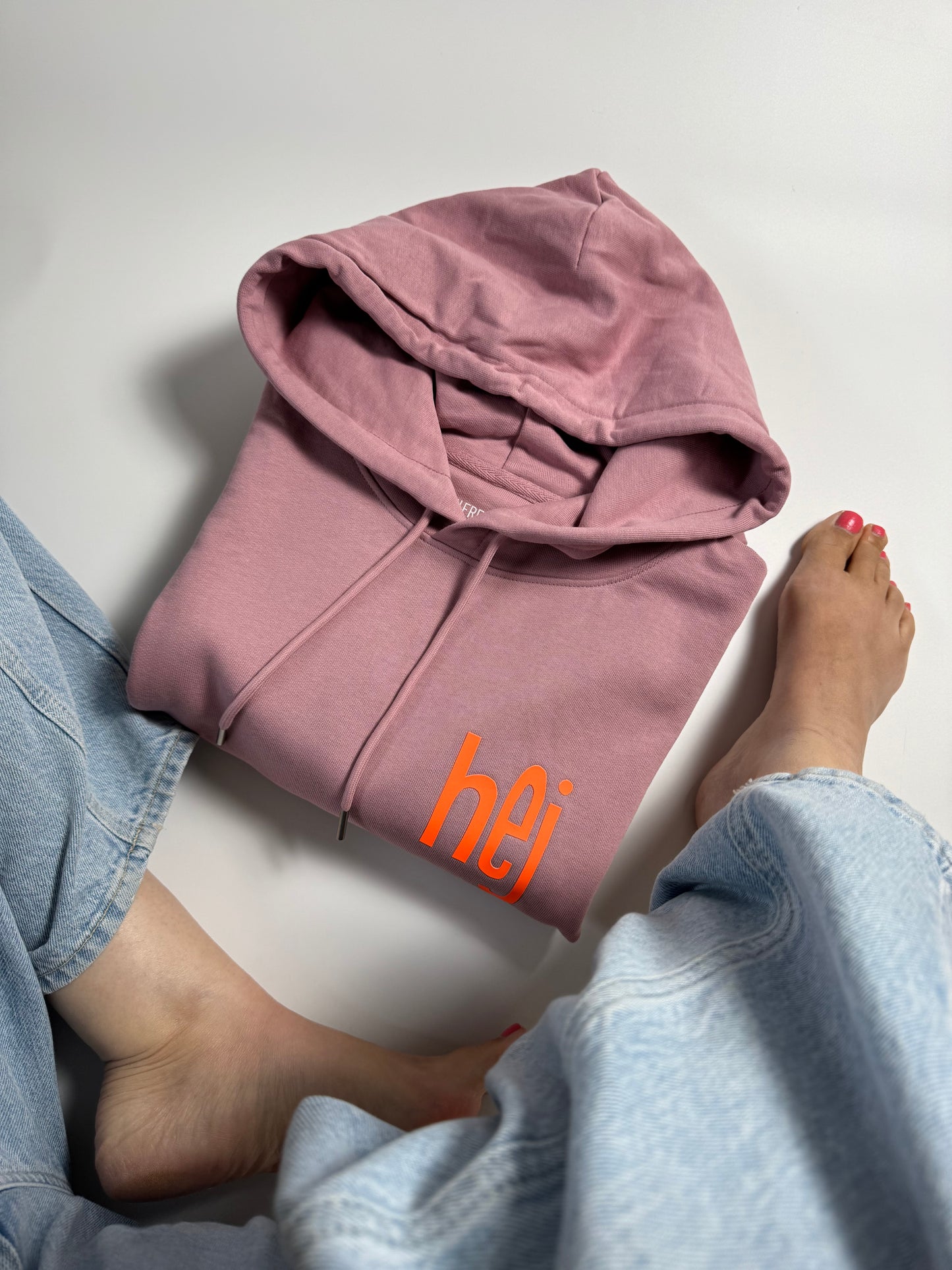 Hoodie Unisex 'hej': Rosalila / Neon Orange