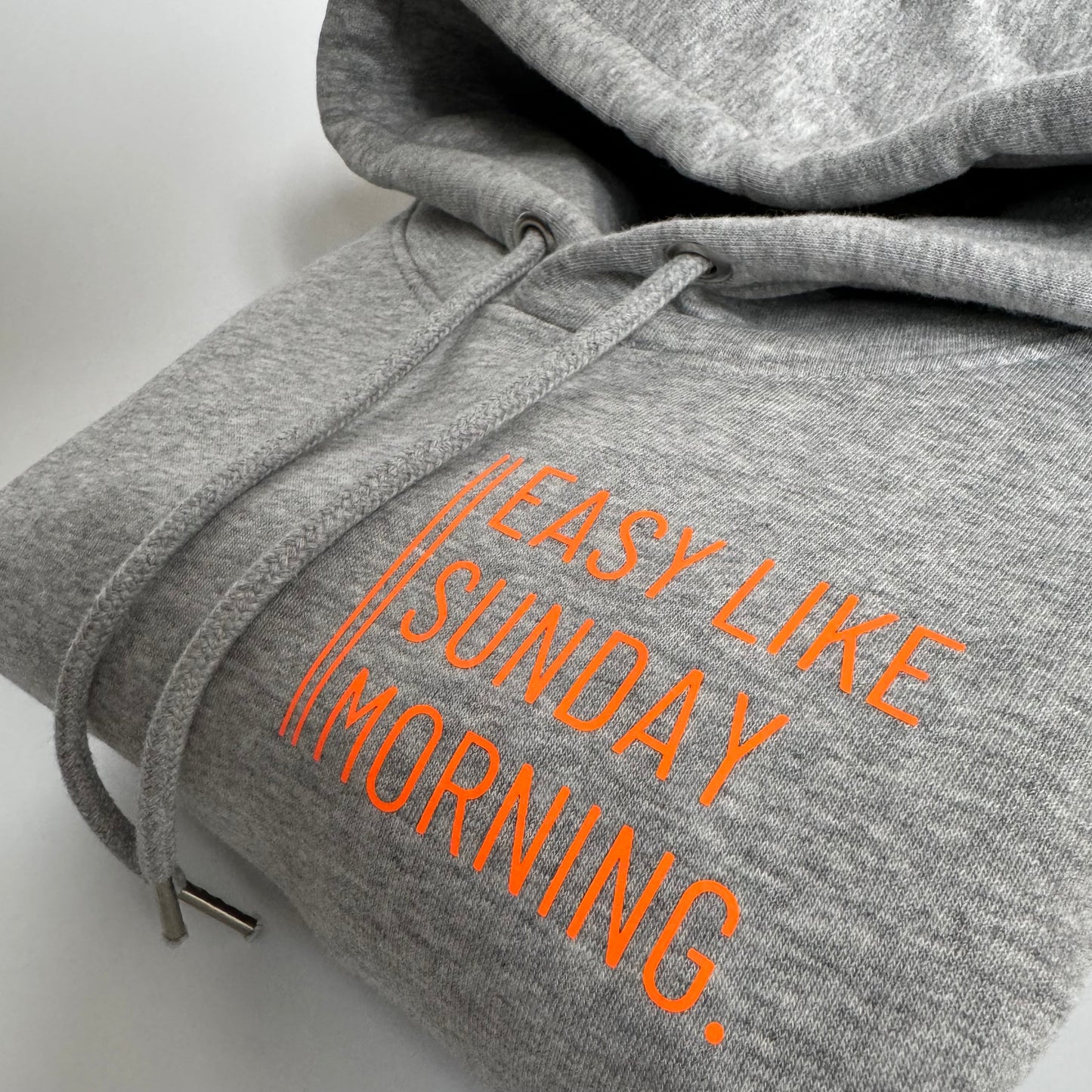 Hoodie Unisex 'Easy like Sunday morning.': Heather Grey / Neon Orange