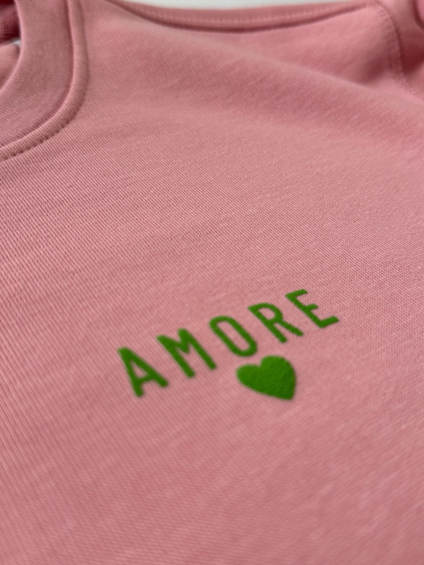 Sweatshirt Unisex 'Amore 🖤': Canyon Pink / Apfelgrün