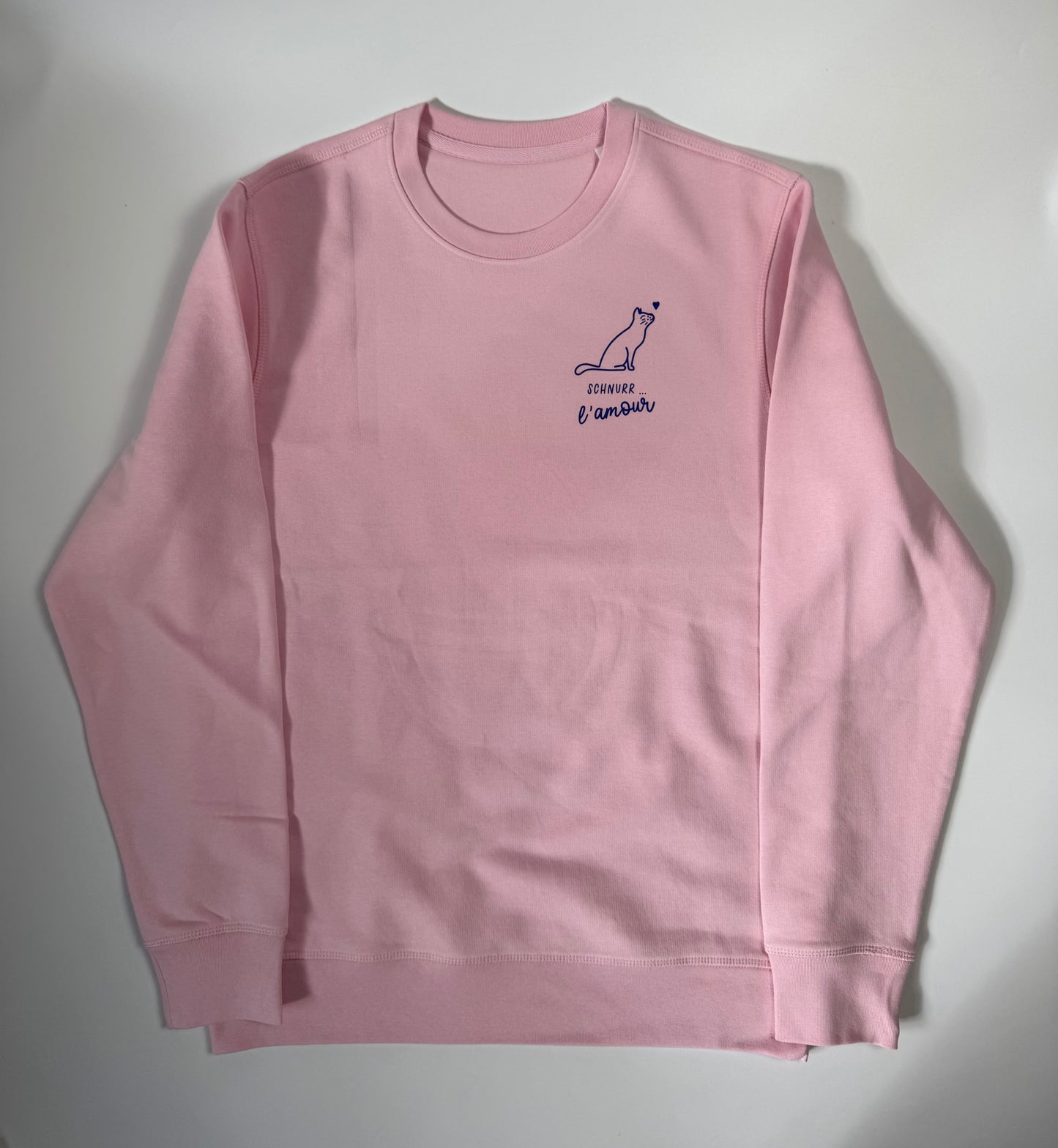 Sweatshirt Unisex Katze Schnurr l‘amour (B), Rosa / Blau
