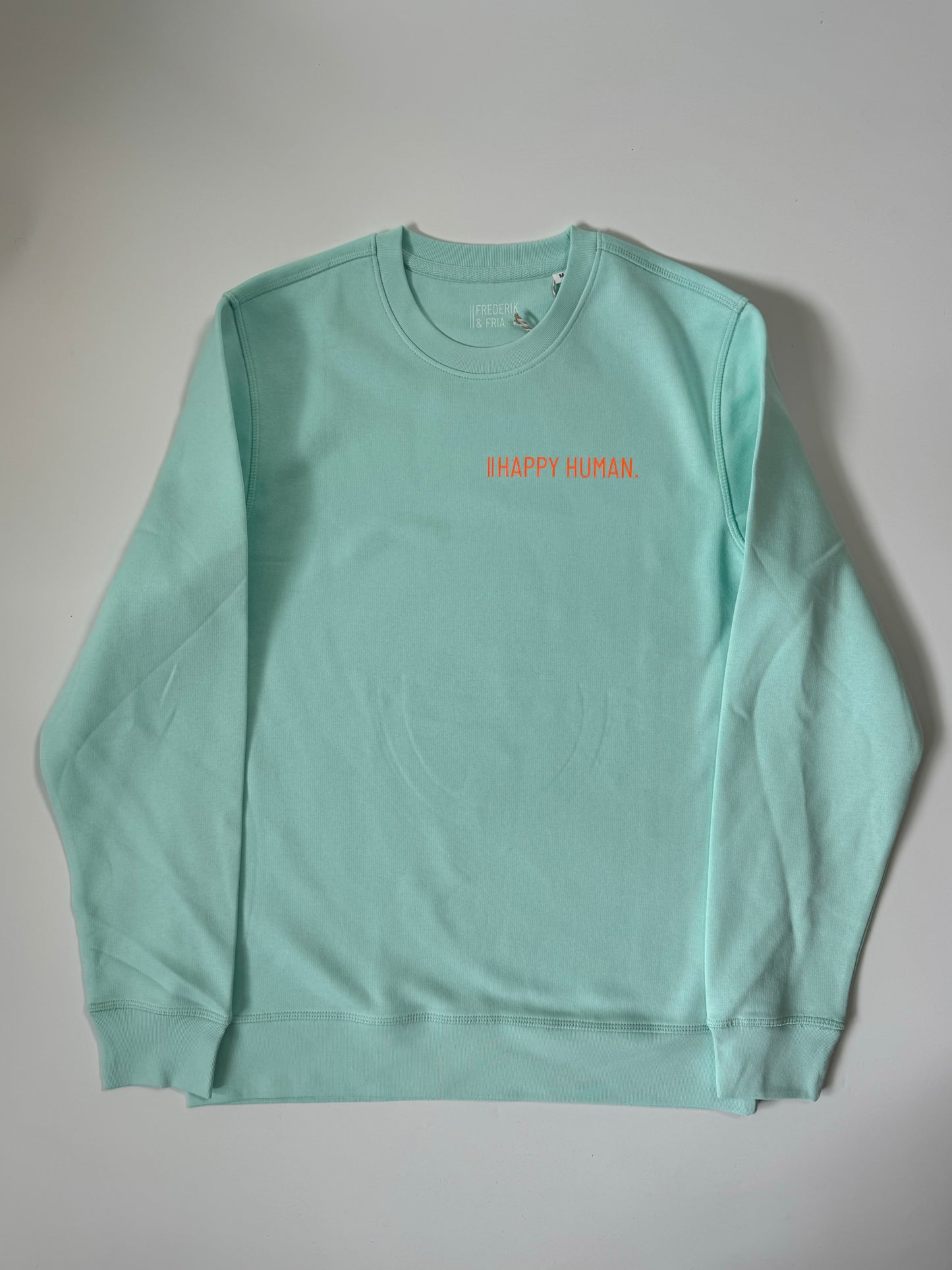 Sweatshirt Unisex 'Happy Human.': Caribean Blue / Neon Orange