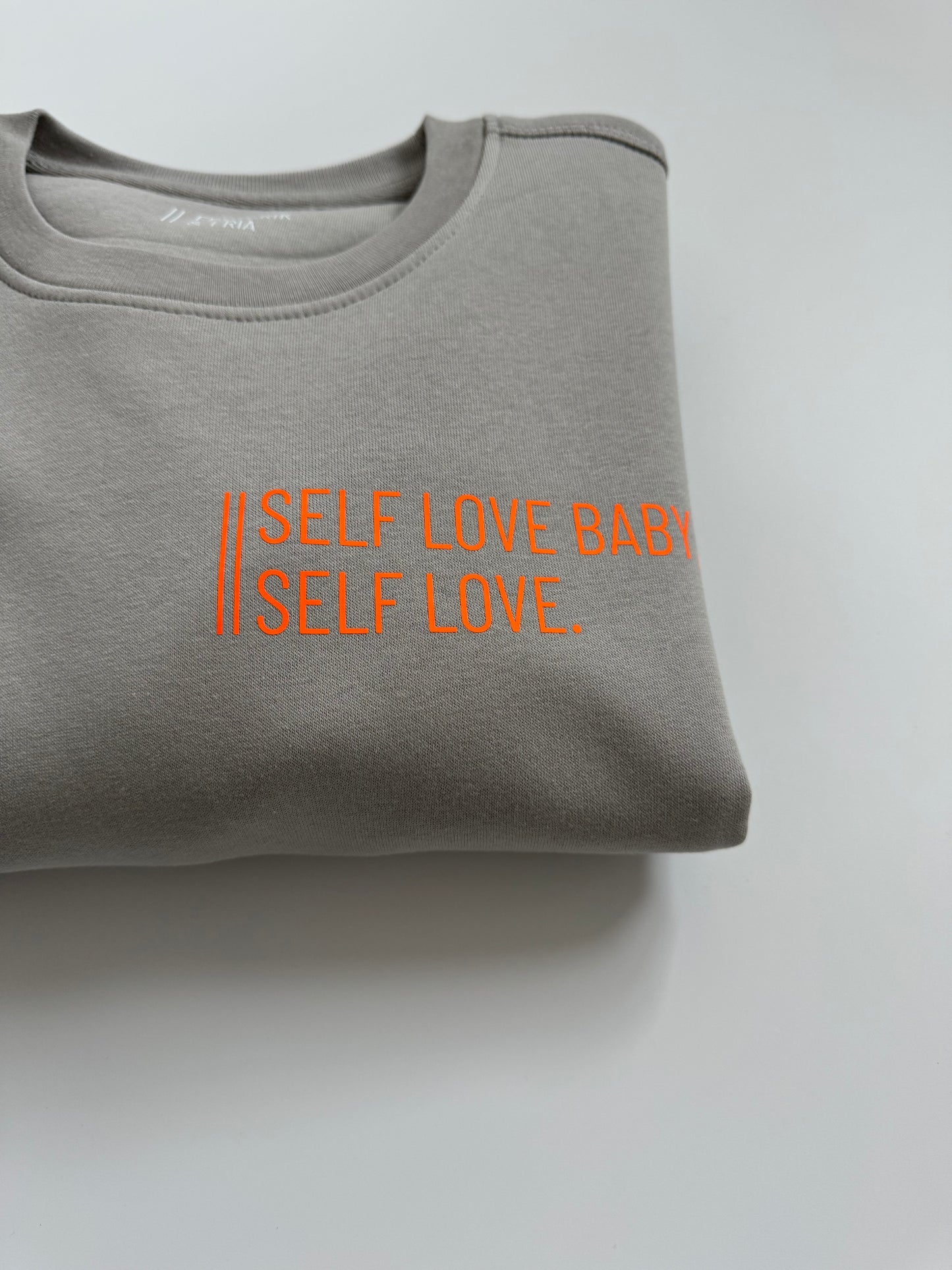 Sweatshirt Unisex 'Self love baby, self love.': Opal Grau / Neon Orange