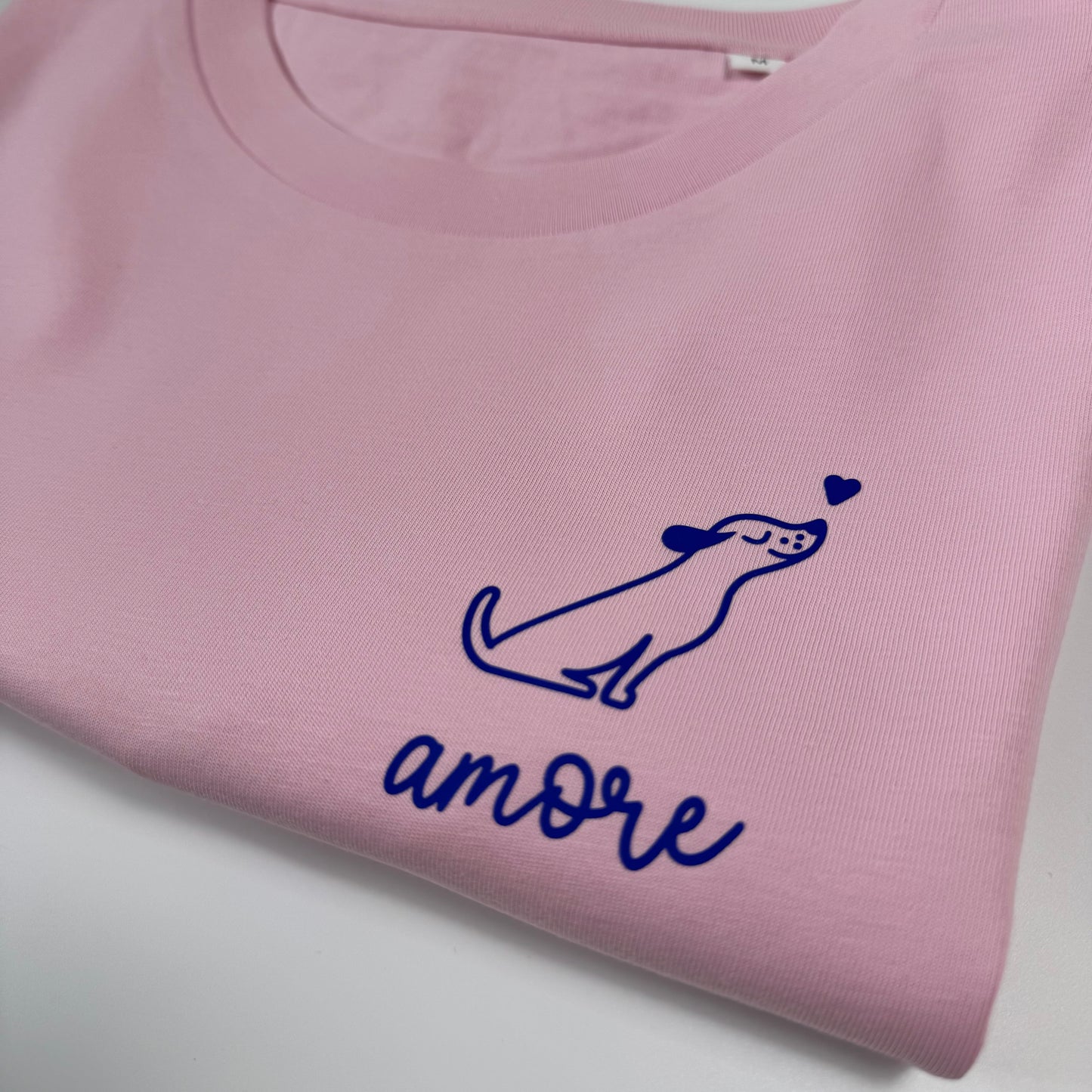 T-Shirt Frauen Hund Amore (B): Rosa / Blau