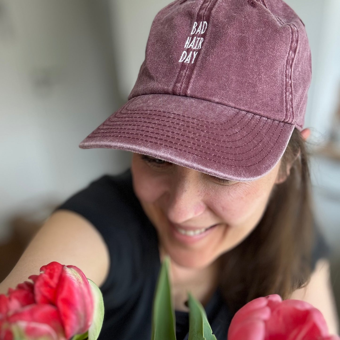 Cap 'Bad Hair Day', Granat washed