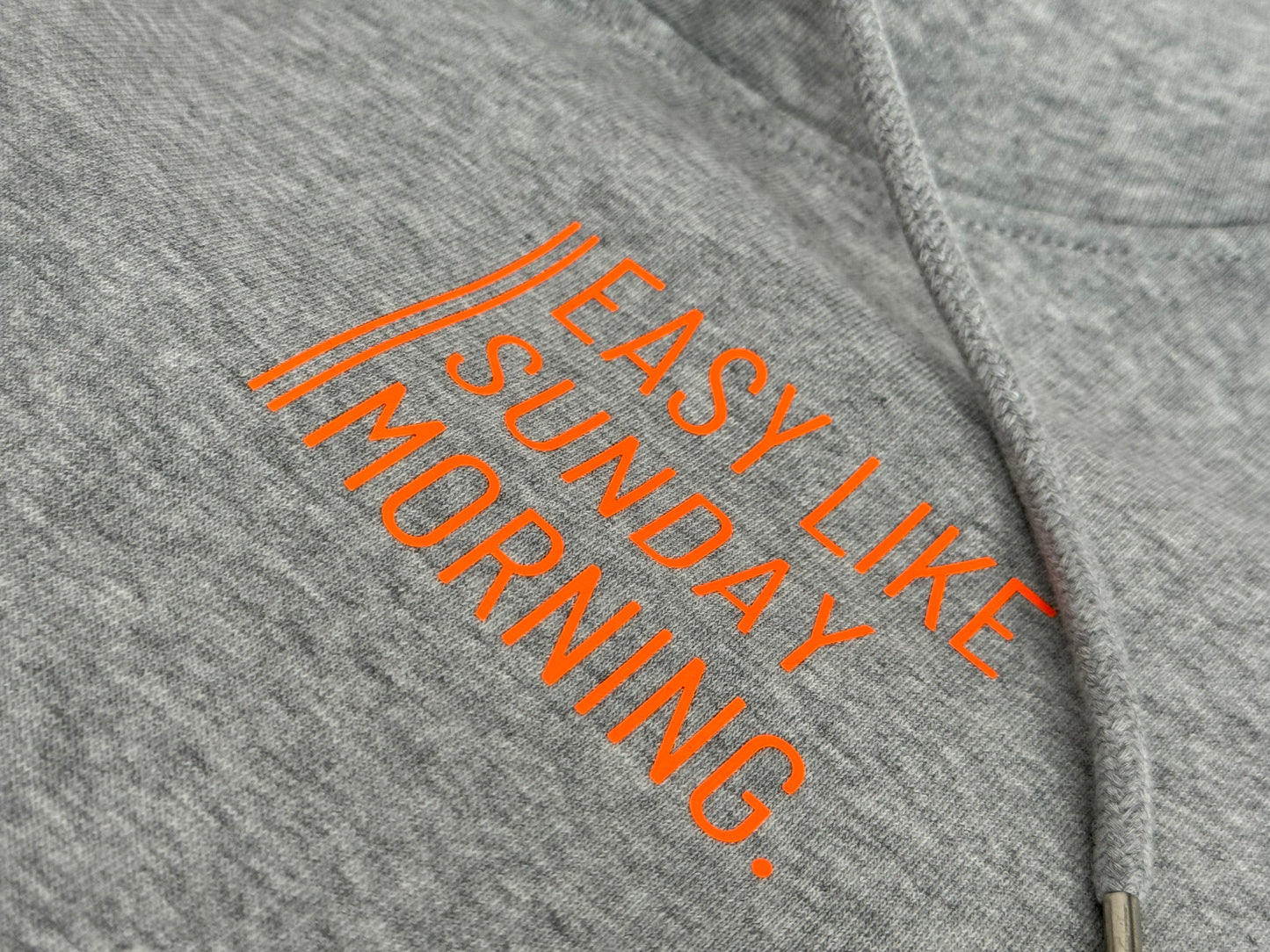 Hoodie Unisex 'Easy like Sunday morning.': Heather Grey / Neon Orange