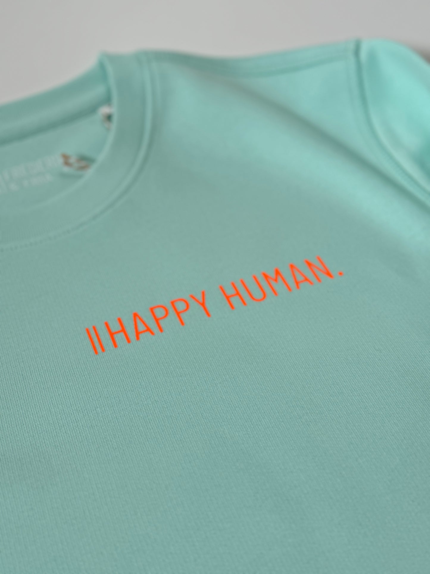 Sweatshirt Unisex 'Happy Human.': Caribean Blue / Neon Orange