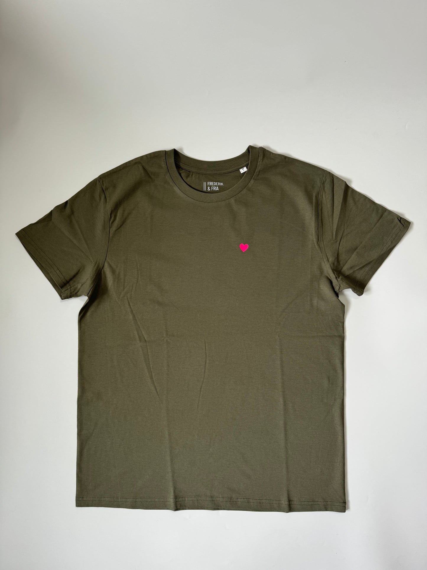 T-Shirt Unisex, Herzdruck: Khaki / Neon Pink