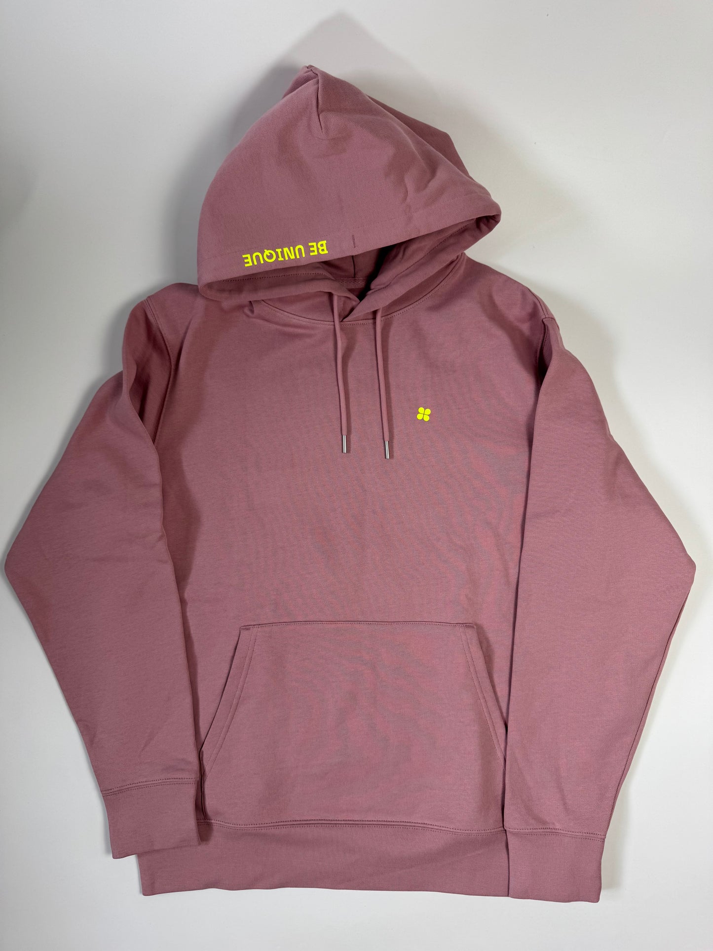 Hoodie Unisex 'Be unique.': Rosalila / Neon Gelb