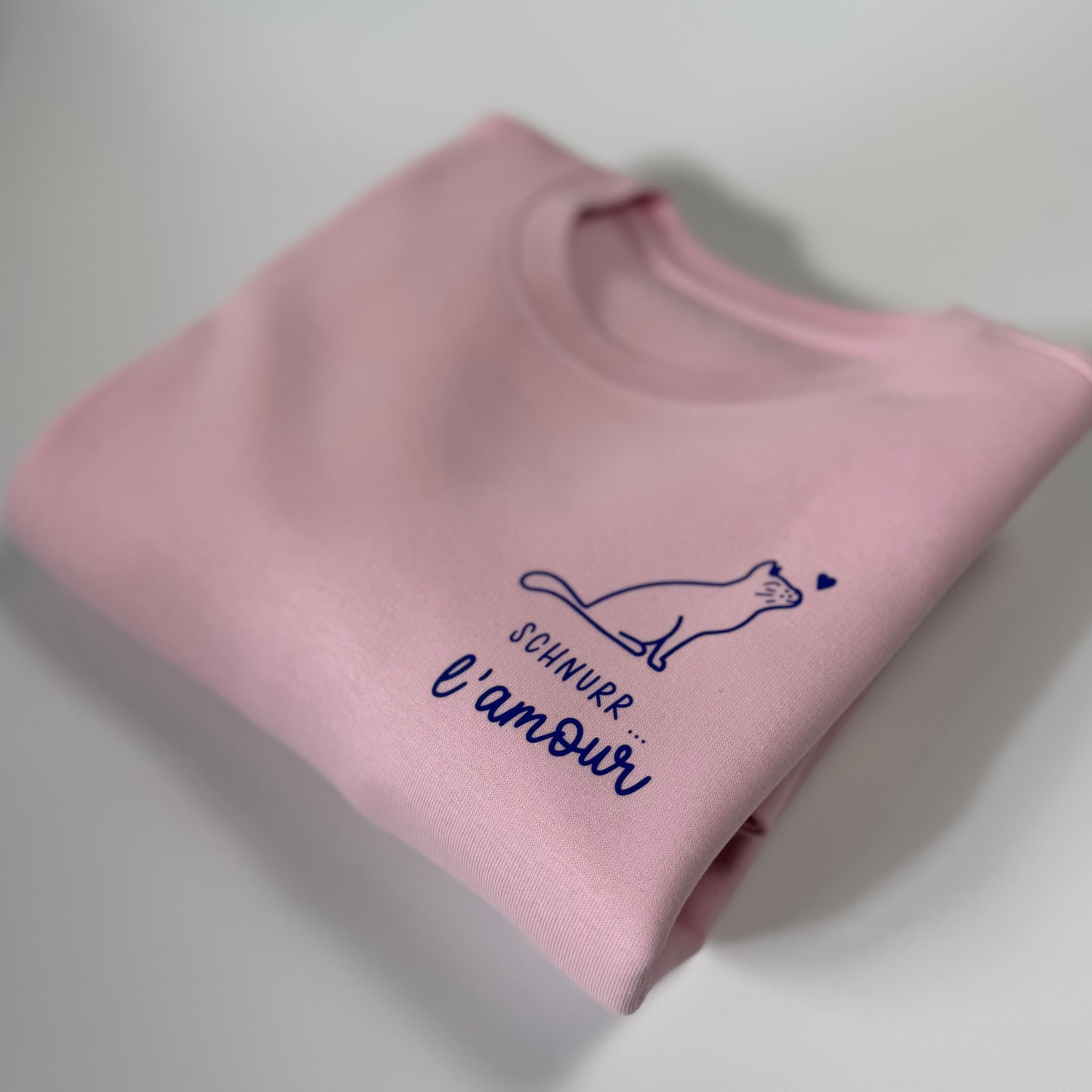 Sweatshirt Unisex Katze Schnurr l‘amour (B), Rosa / Blau