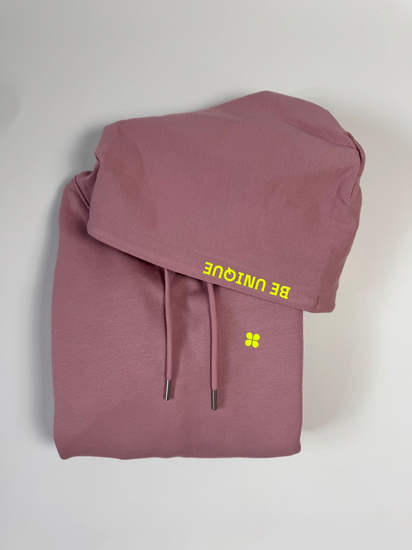 Hoodie Unisex 'Be unique.': Rosalila / Neon Gelb