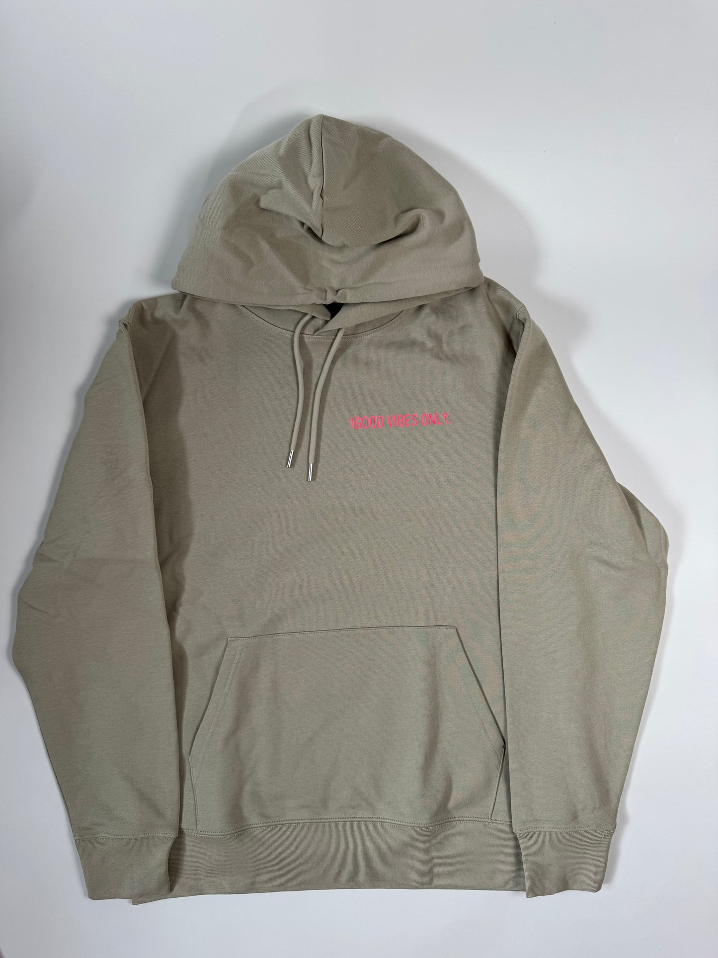 Hoodie Unisex 'Good Vibes Only.': Stone / Neon Pink