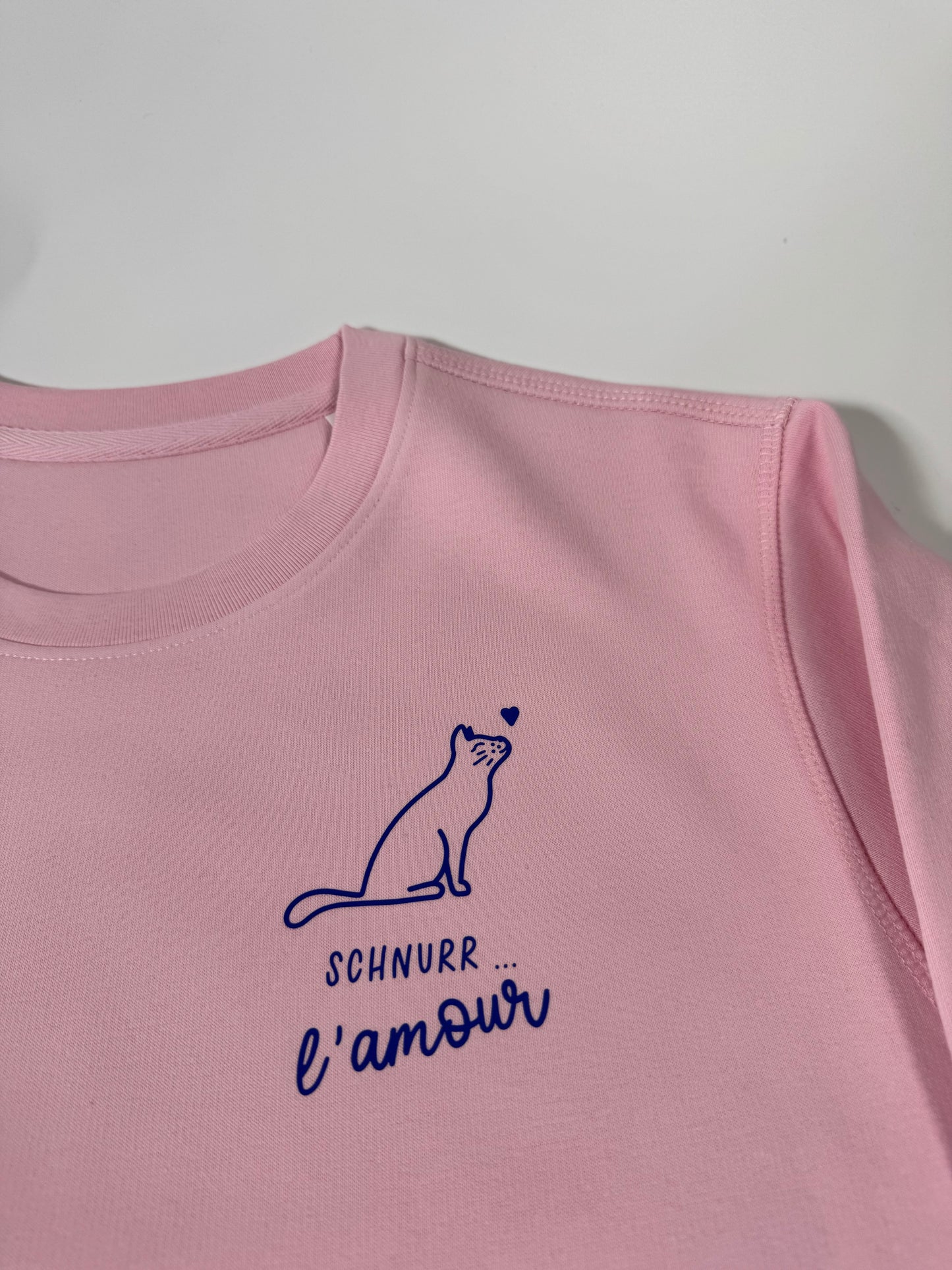 Sweatshirt Unisex Katze Schnurr l‘amour (B), Rosa / Blau