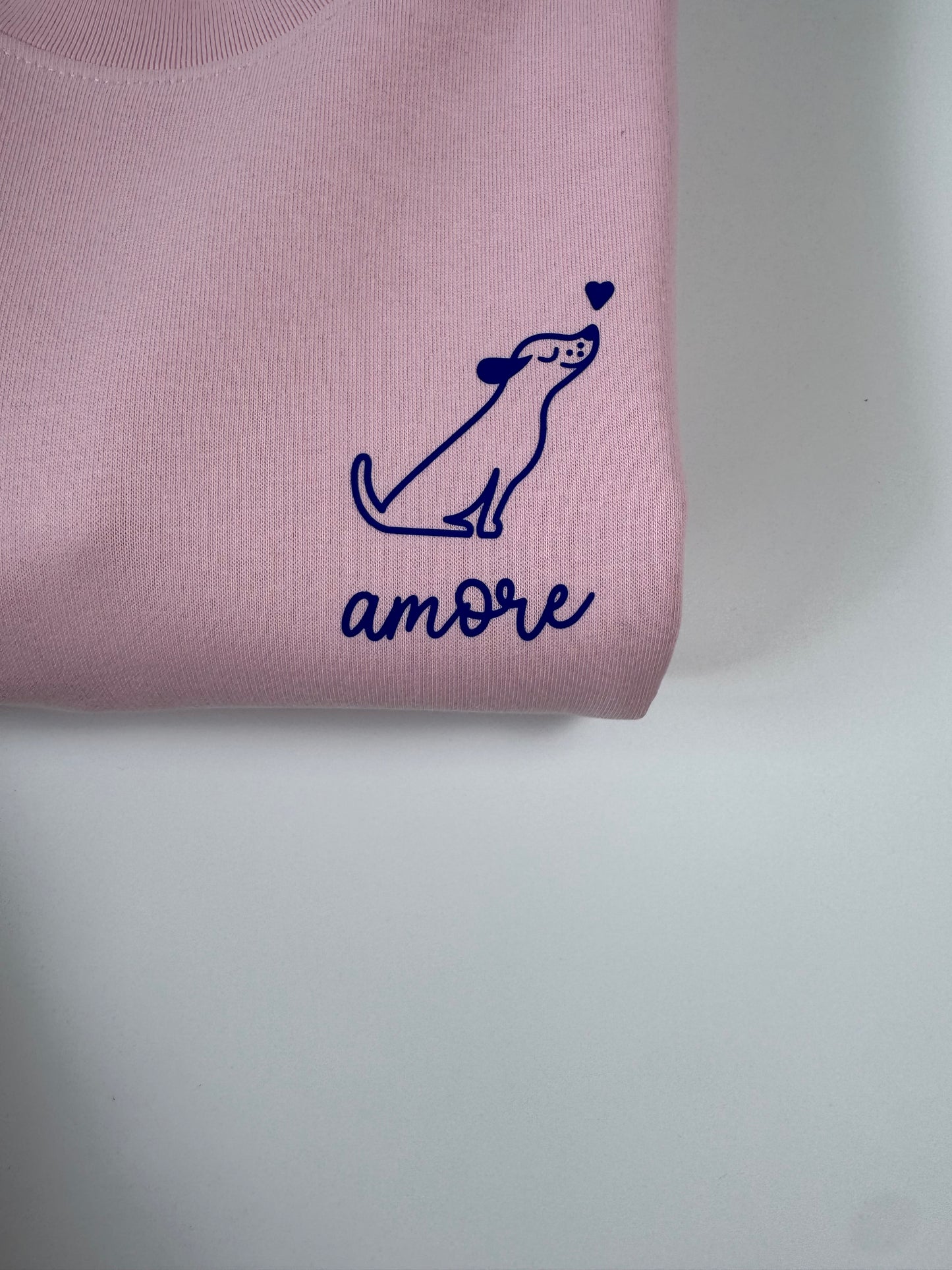 Sweatshirt Unisex Hund Amore (B), Rosa / Blau