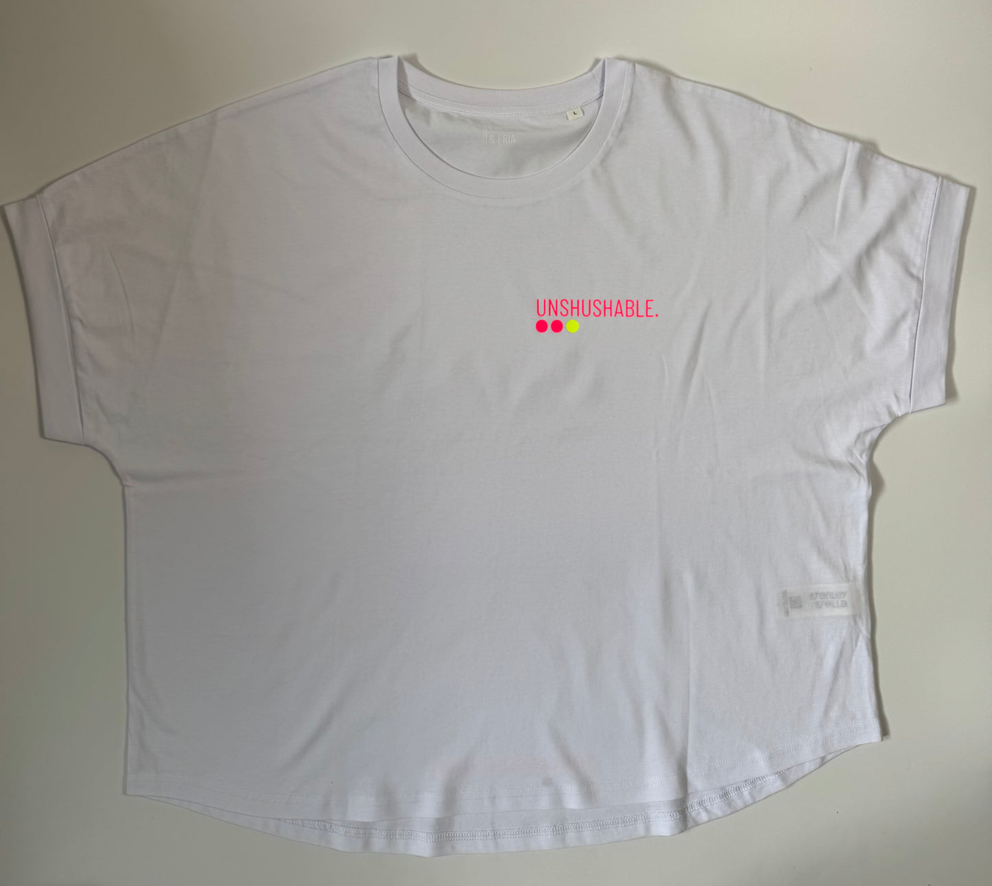 Frauen-Shirt ,unshushable‘: lila, weiß, gelb / neon pink