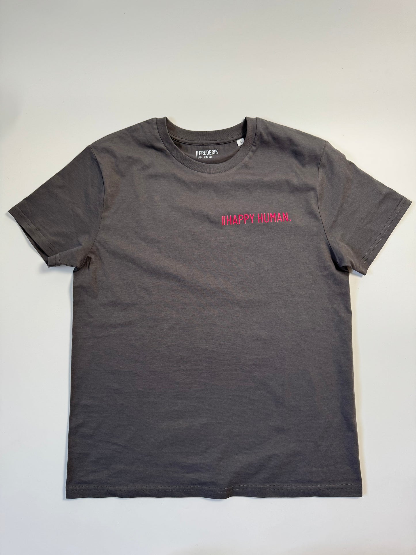 T-Shirt Unisex, ‚Happy Human‘: Anthrazit/ Neon Pink