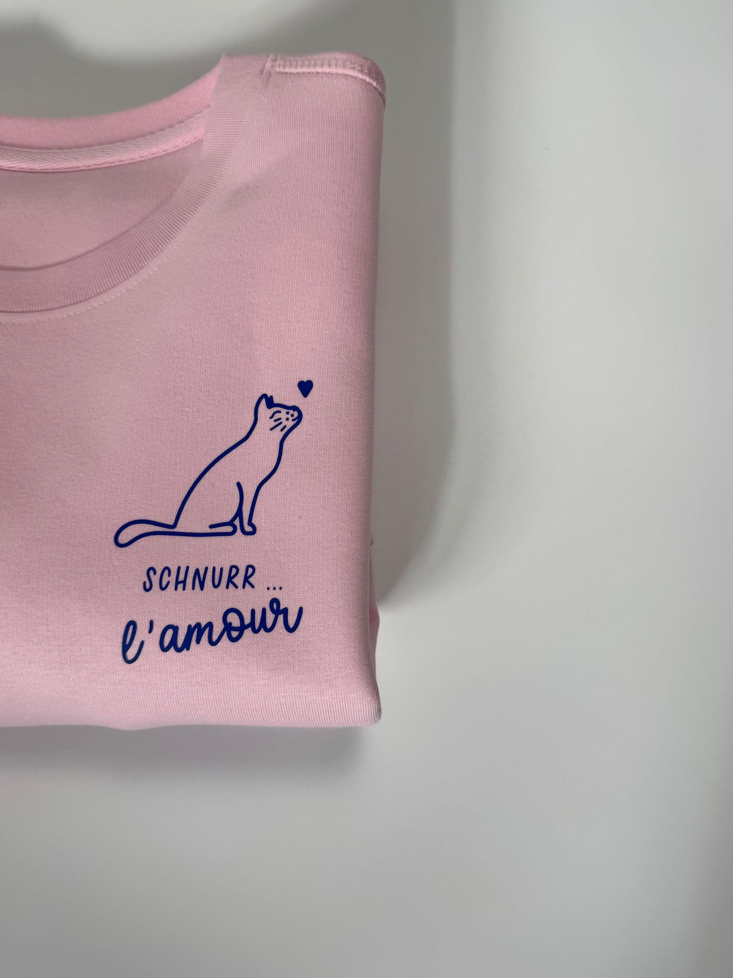Sweatshirt Unisex Katze Schnurr l‘amour (B), Rosa / Blau