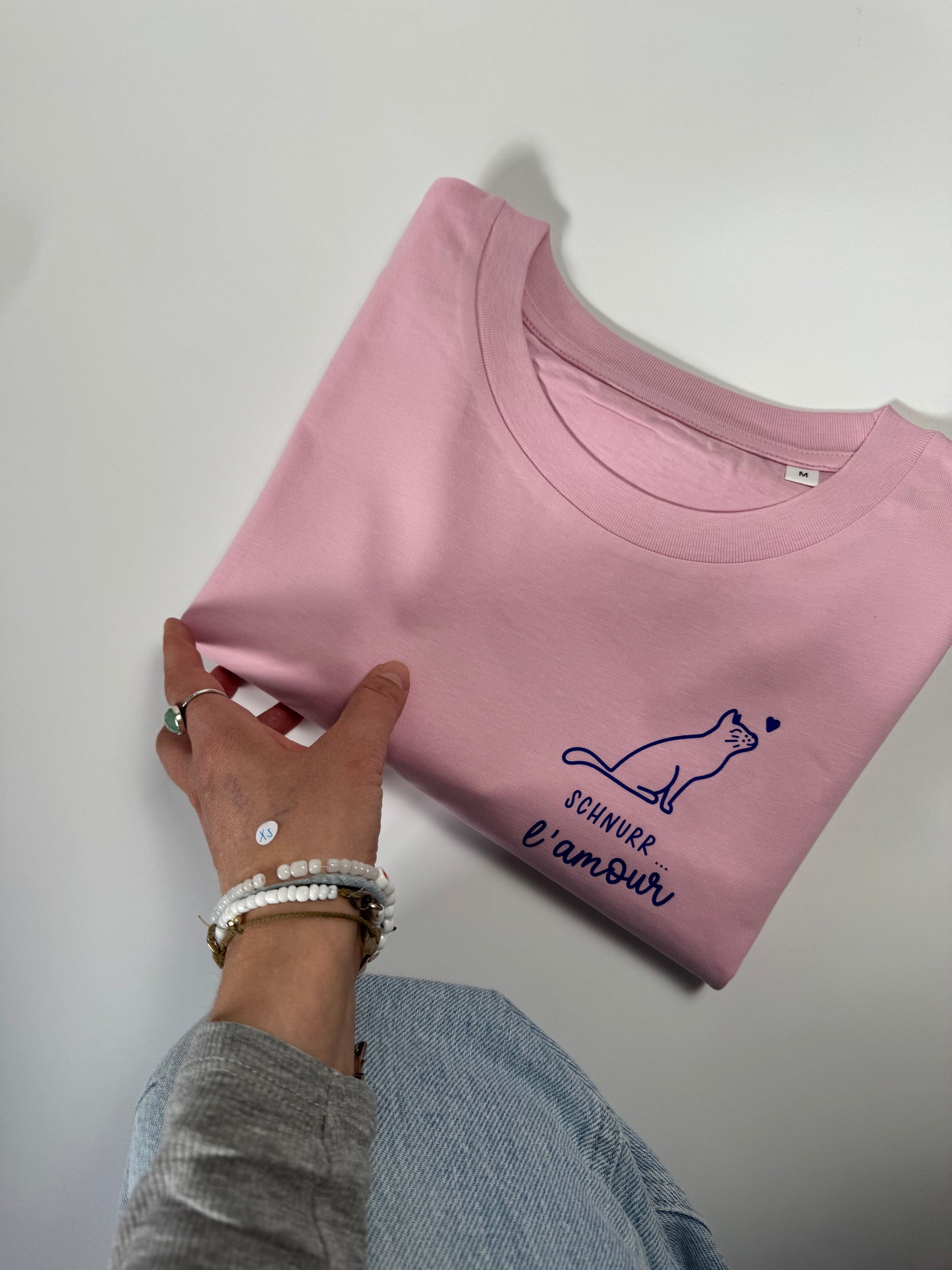 T-Shirt Frauen Katze Schnurr l‘amour (B): Rosa / Blau