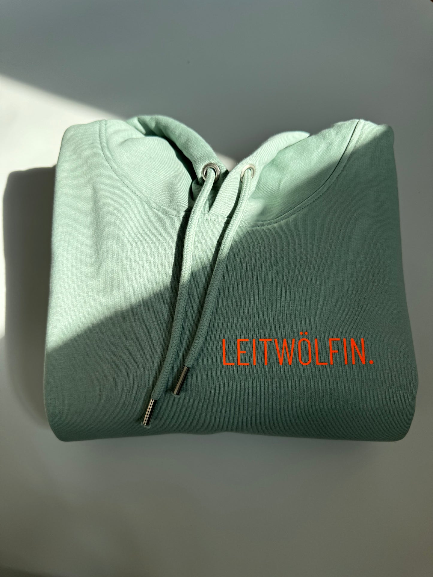 Hoodie Unisex 'Leitwölfin / Leitwolf.': Aloe / Neon Orange