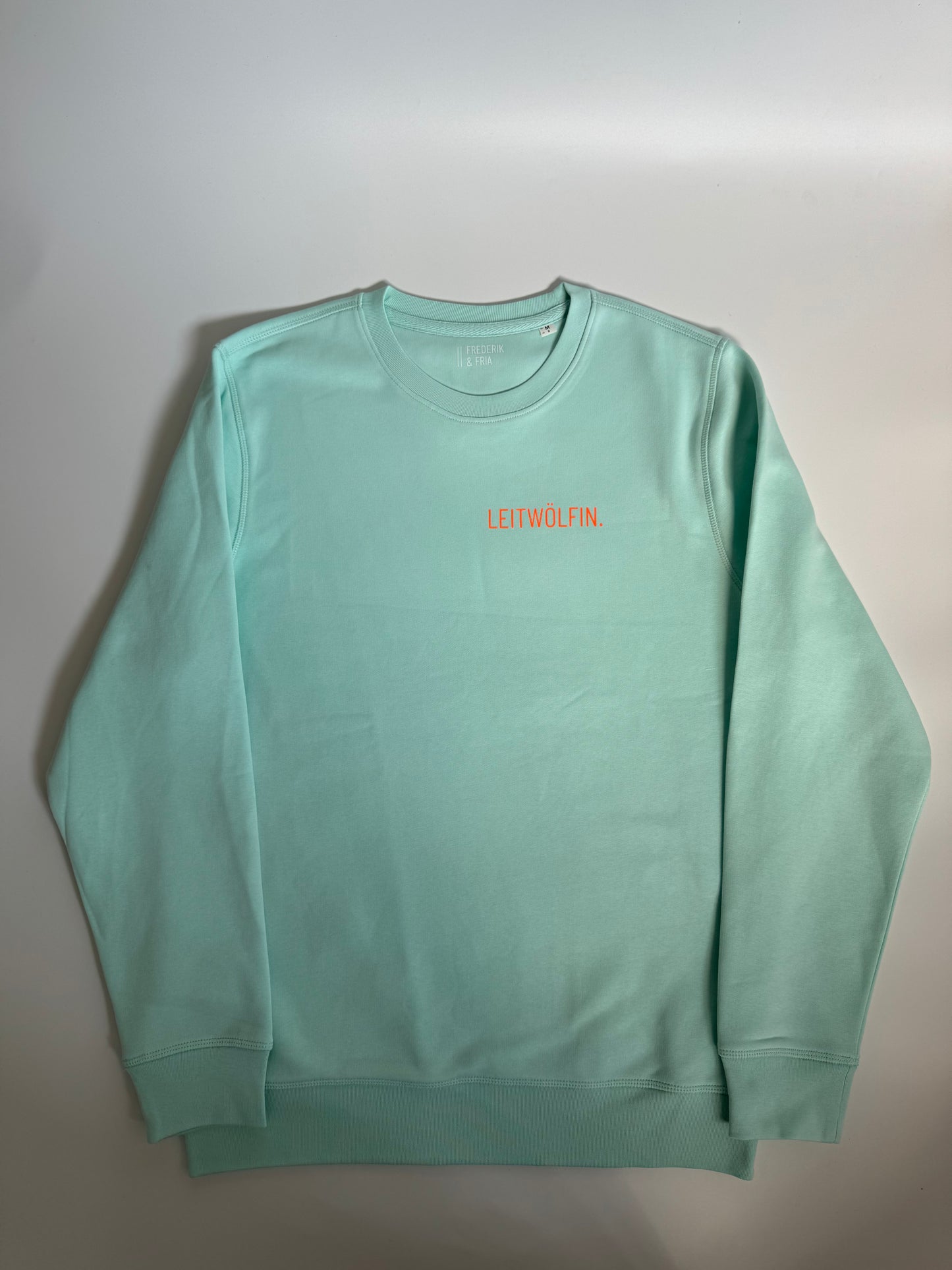 Sweatshirt Unisex 'Leitwölfin / Leitwolf.': Caribean Blue / Neon Orange