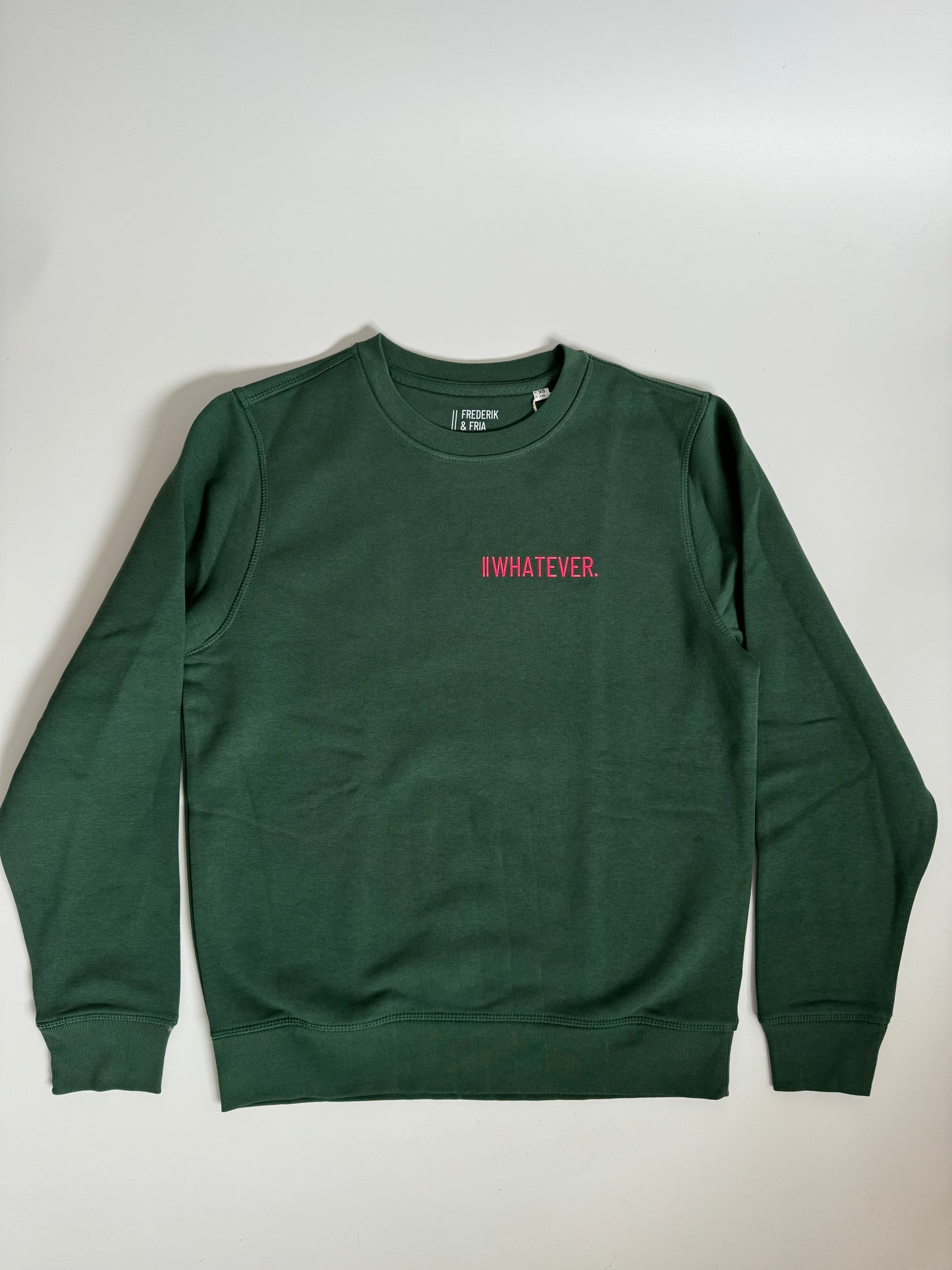 Sweatshirt Unisex 'Whatever.': Bottle Green / Neon Pink