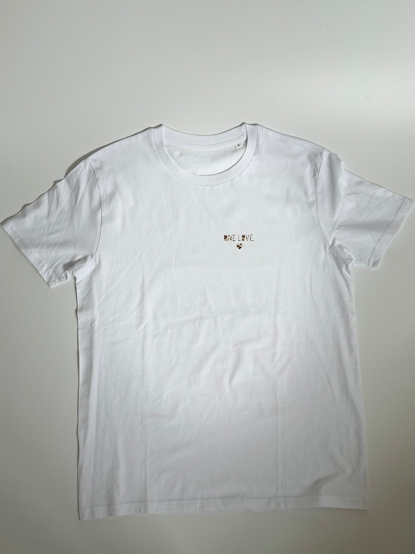 T-Shirt Unisex 'One Love’, weiß, schwarz / leo