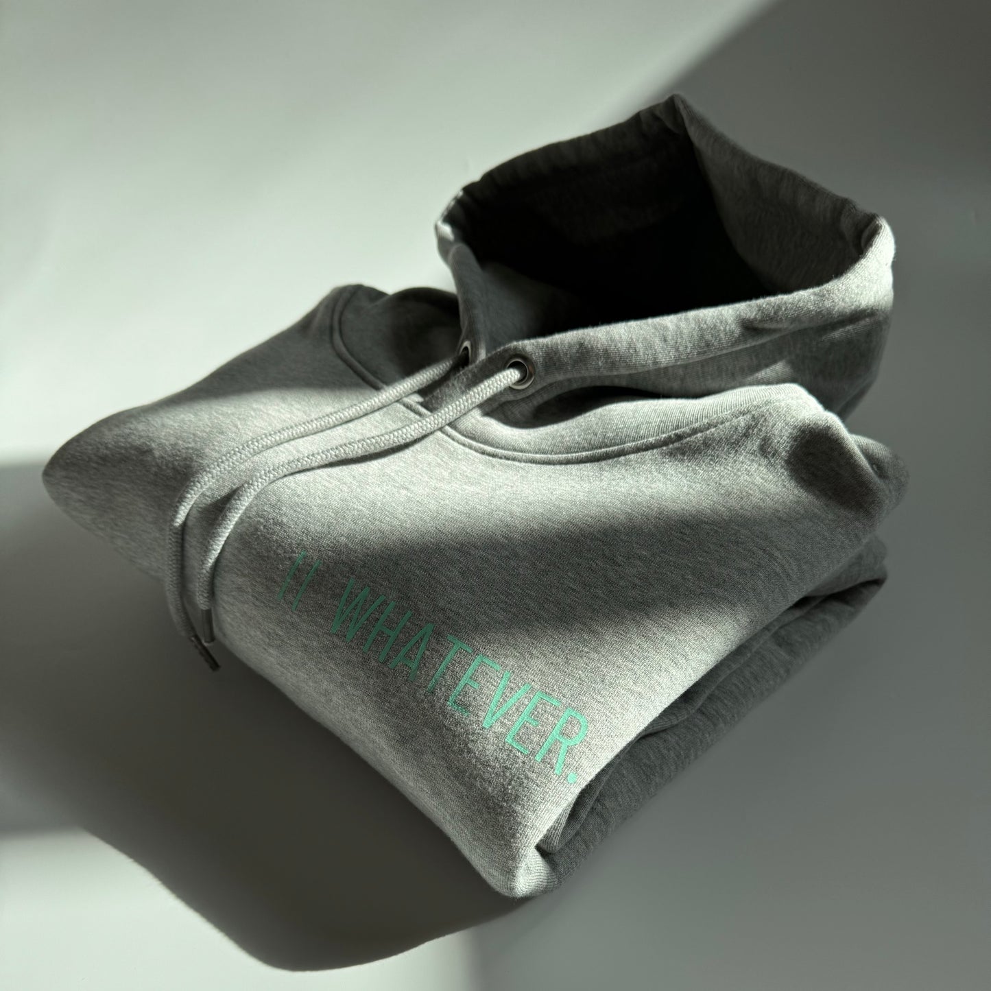 Hoodie Unisex 'Whatever.': Heather Grey / Blass Türkis