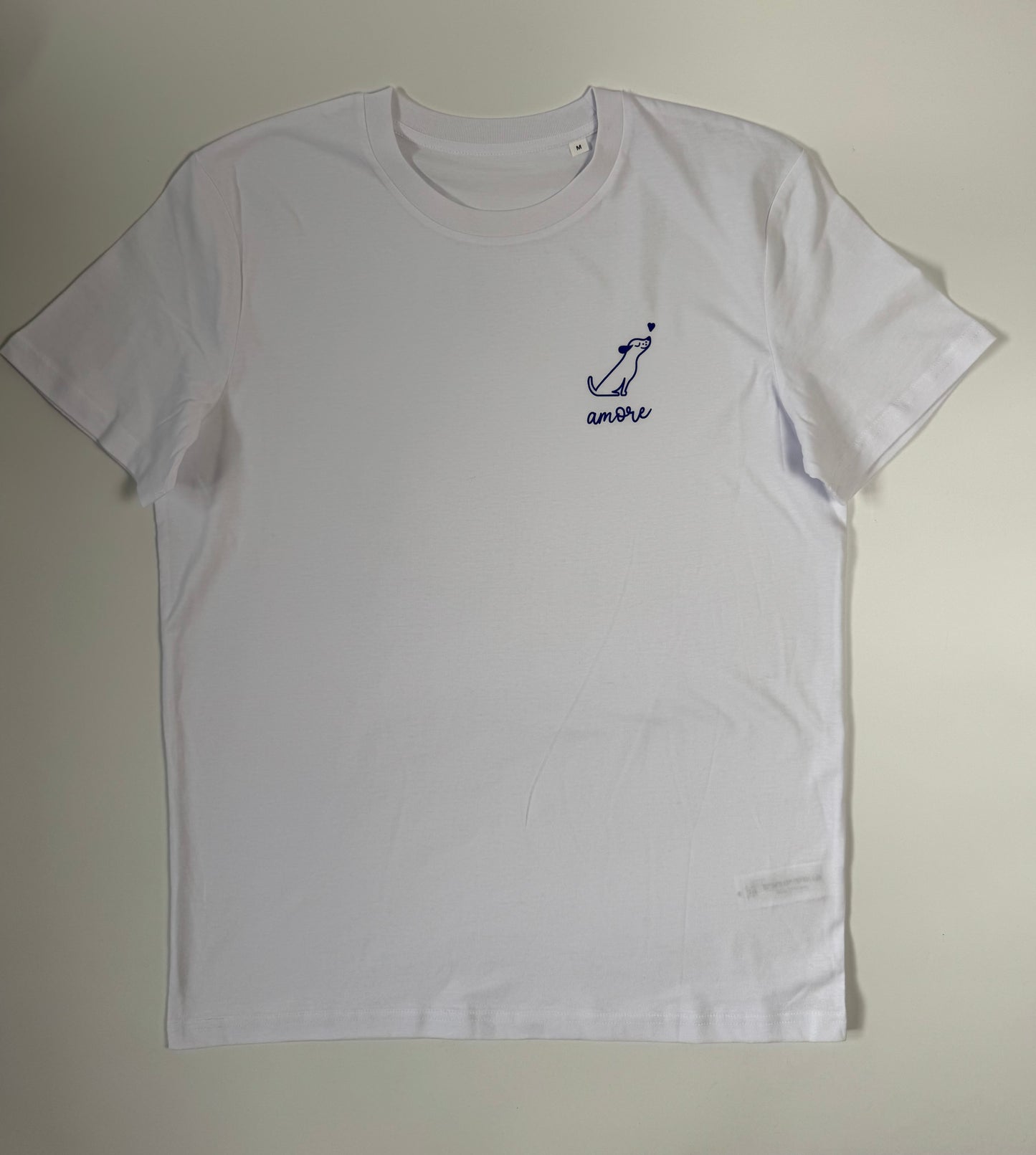 T-Shirt Unisex Hund Amore (B), Weiß / Blau