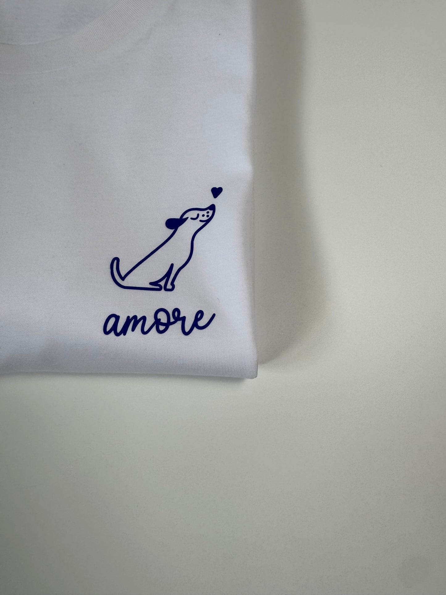 T-Shirt Unisex Hund Amore (B), Weiß / Blau