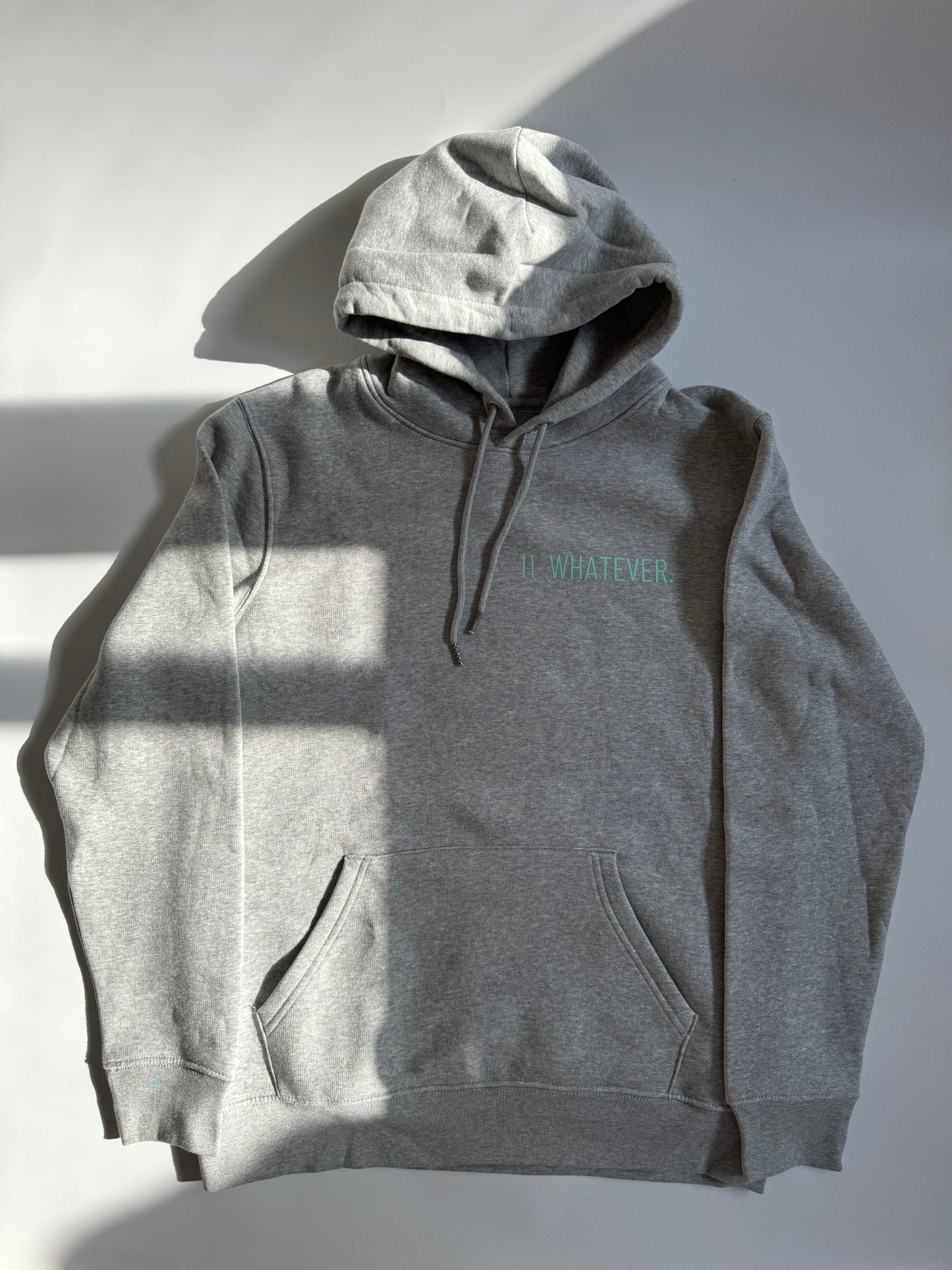 Hoodie Unisex 'Whatever.': Heather Grey / Blass Türkis