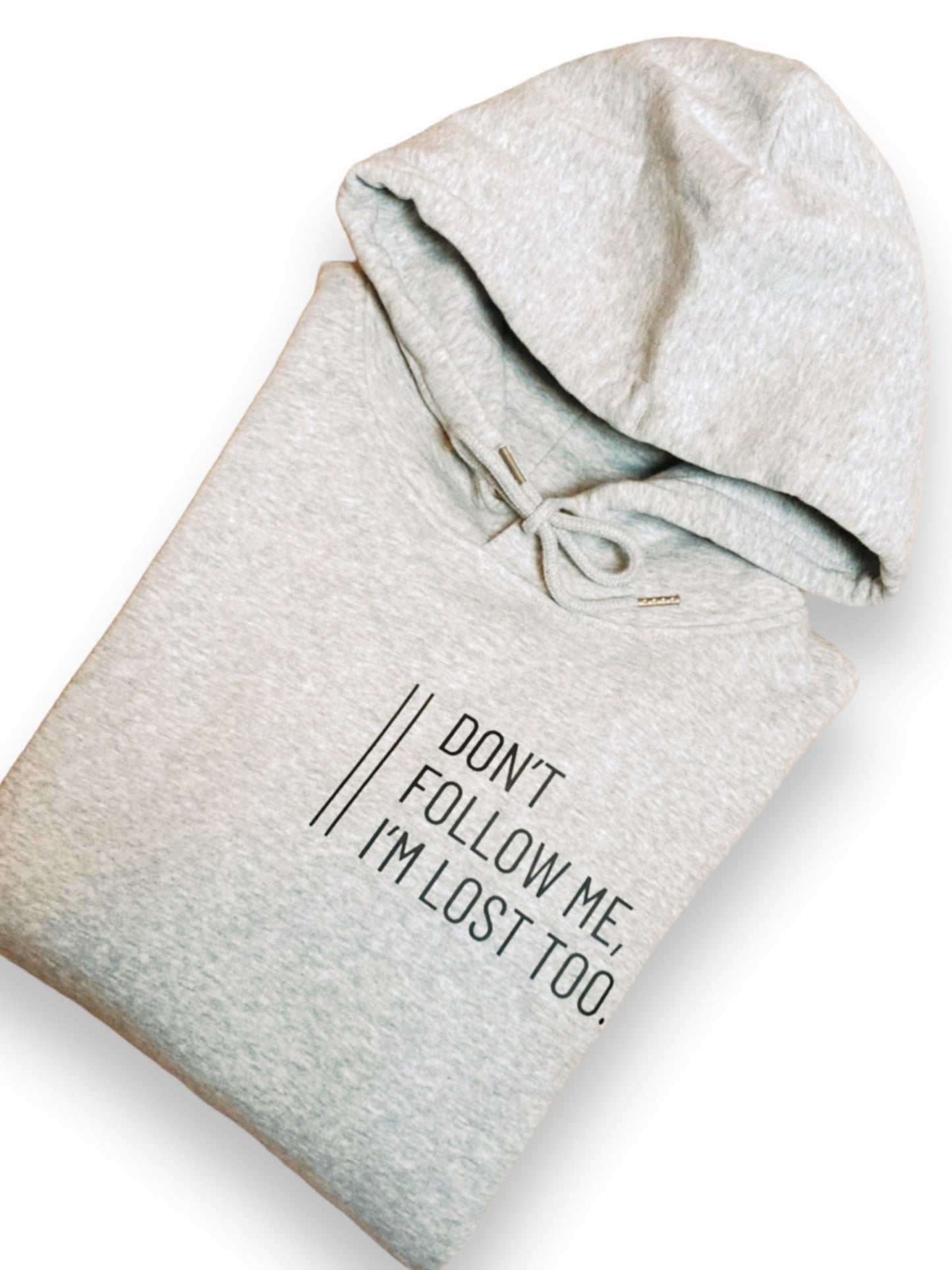 Hoodie Unisex 'Don't follow me, I'm lost too.': Heather Grey / Schwarz