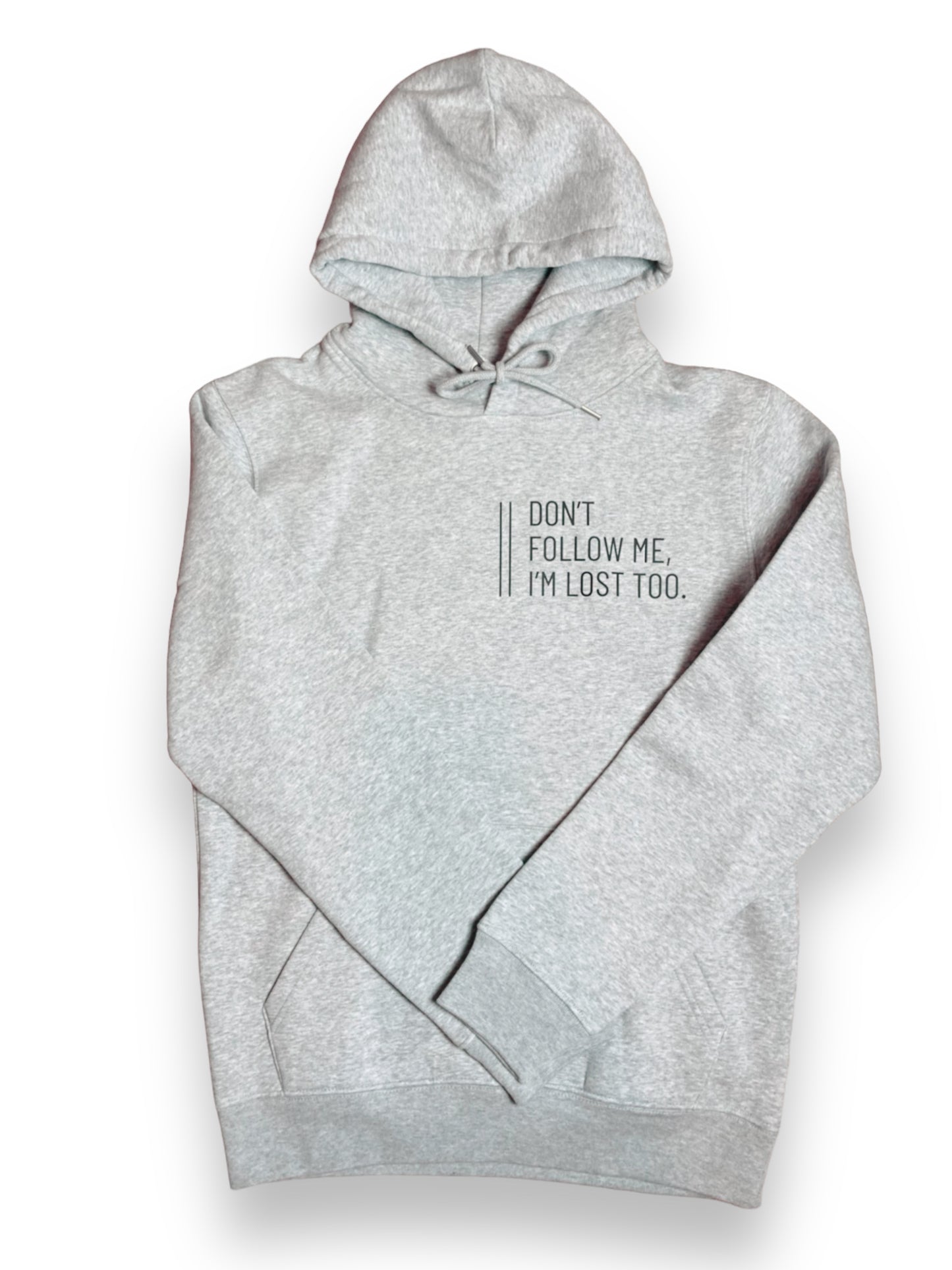 Hoodie Unisex 'Don't follow me, I'm lost too.': Heather Grey / Schwarz