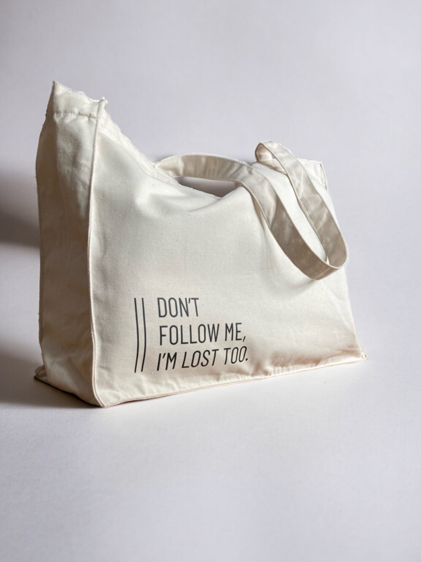 Einkaufstasche 'Don't follow me, I'm lost too.' Natural / schwarz