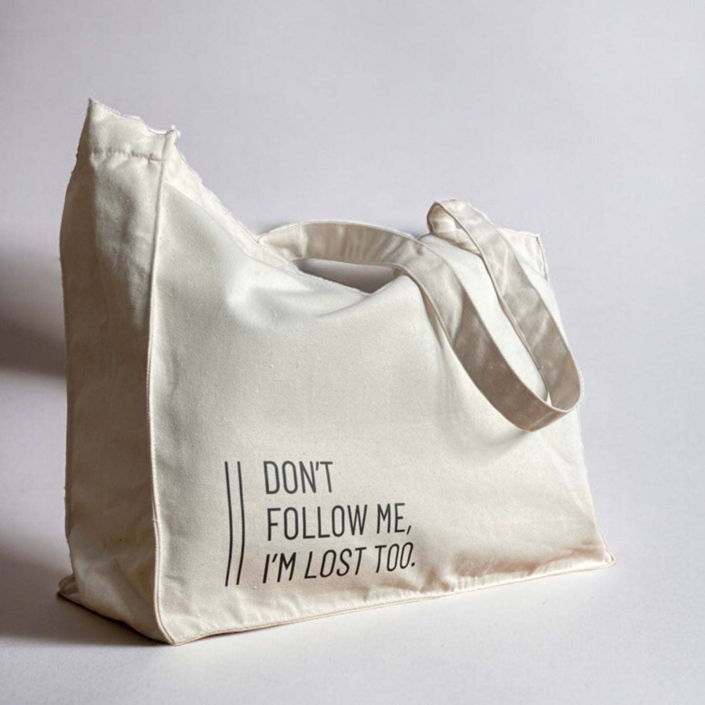 Einkaufstasche 'Don't follow me, I'm lost too.' Natural / schwarz