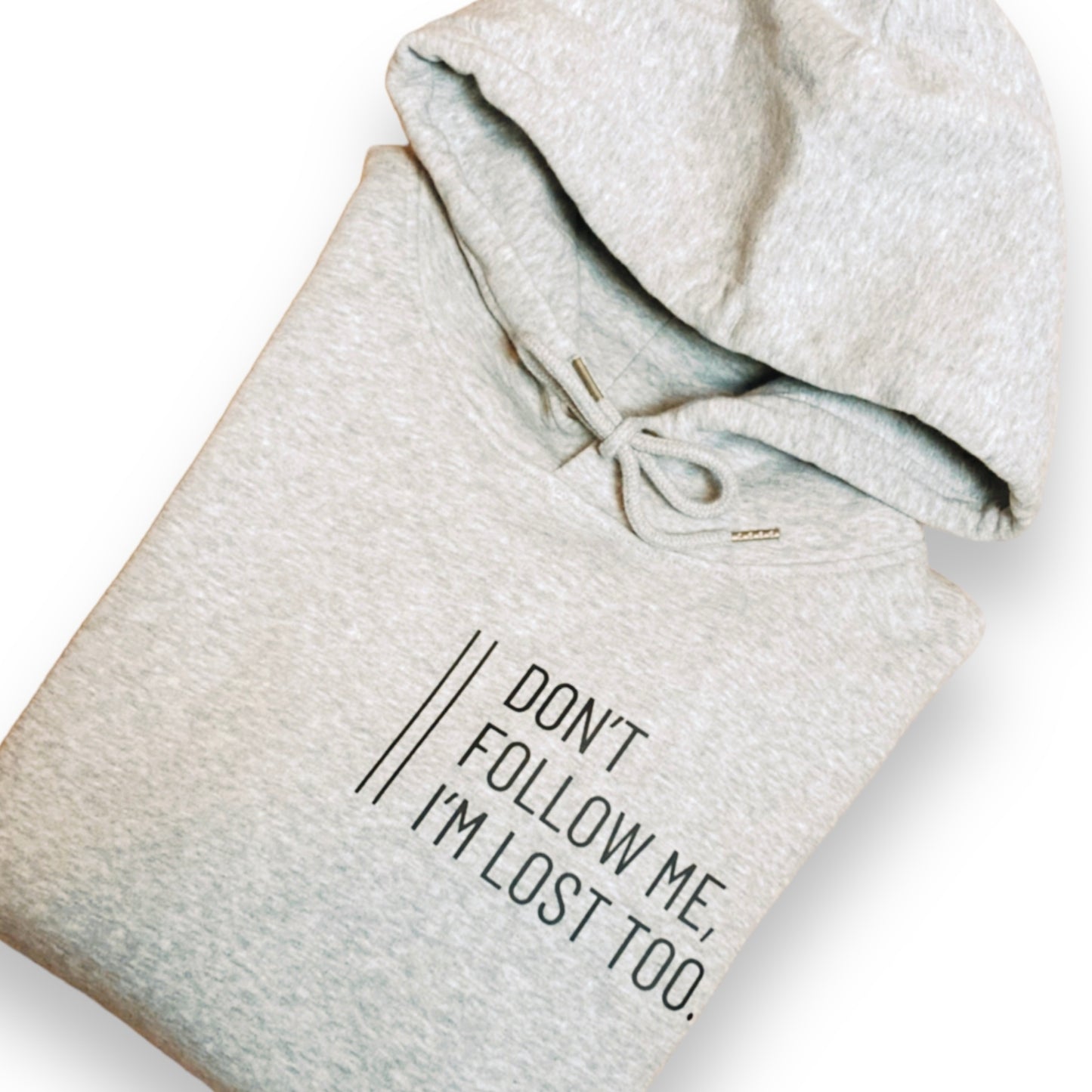 Hoodie Unisex 'Don't follow me, I'm lost too.': Heather Grey / Schwarz
