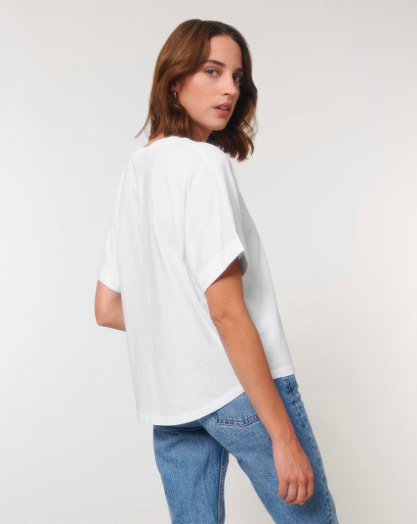 Frauen-Shirt, Herzdruck: weiß / neon orange