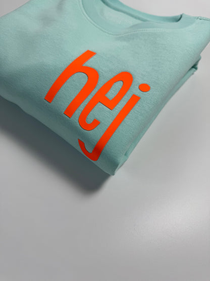 Sweatshirt Unisex 'hej': Caribean Blue / Neon Orange