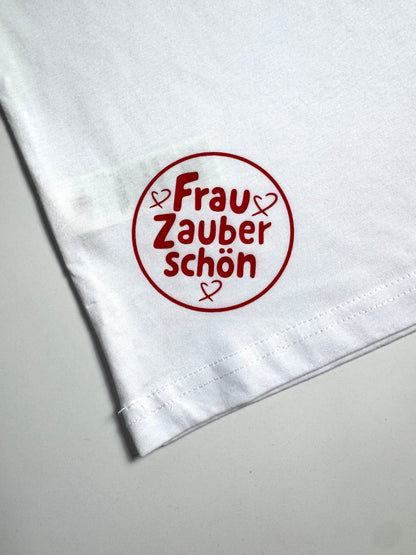 T-Shirt Unisex, Frau Zauberschön, Weiß / Rot