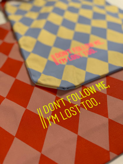 Einkaufstasche 'Don't follow me...' Raute Hellblau / Neon Pink