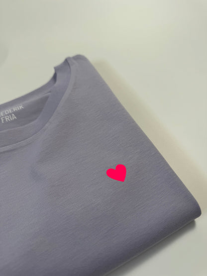 T-Shirt Frauen Herzdruck (B): Lila / Neon Pink
