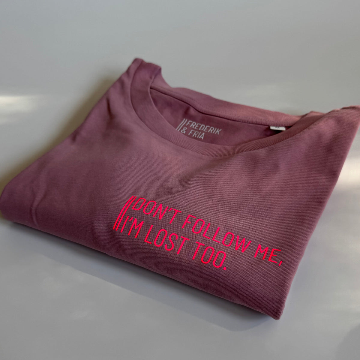 T-shirt, women's, 'Whatever you do today....', burgundy / neon pink