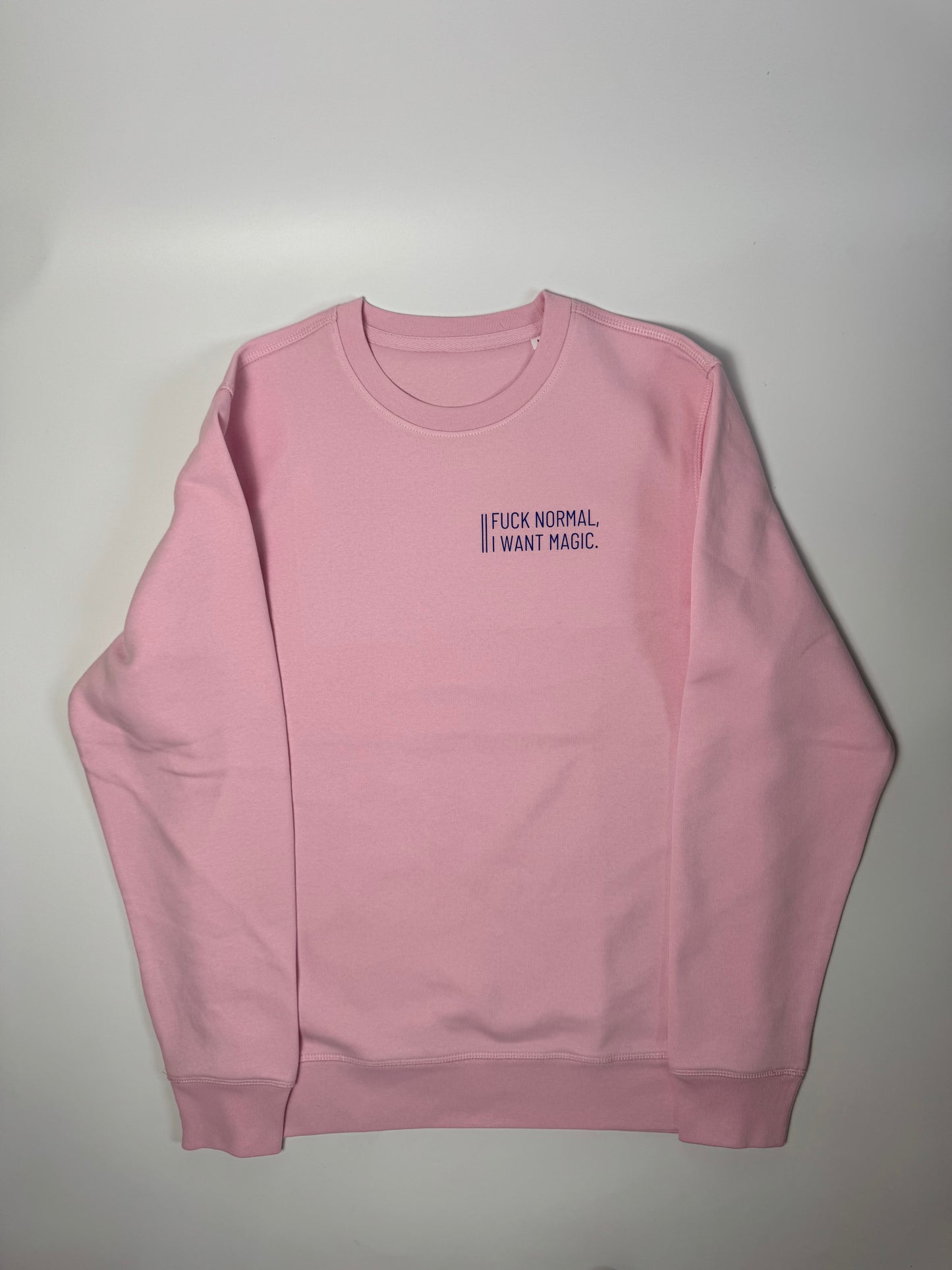 Sweatshirt Unisex ‚Fuck normal, I want magic.‘ (B), Rosa / Blau