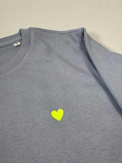 Sweatshirt Unisex Herzdruck: Serene Blue / Neon Gelb